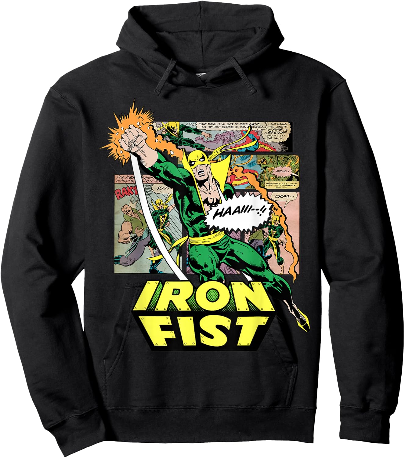 Marvel Comics Retro Classic Iron Fist Comic Book Punch Up Hoodie - Hoodie | Black