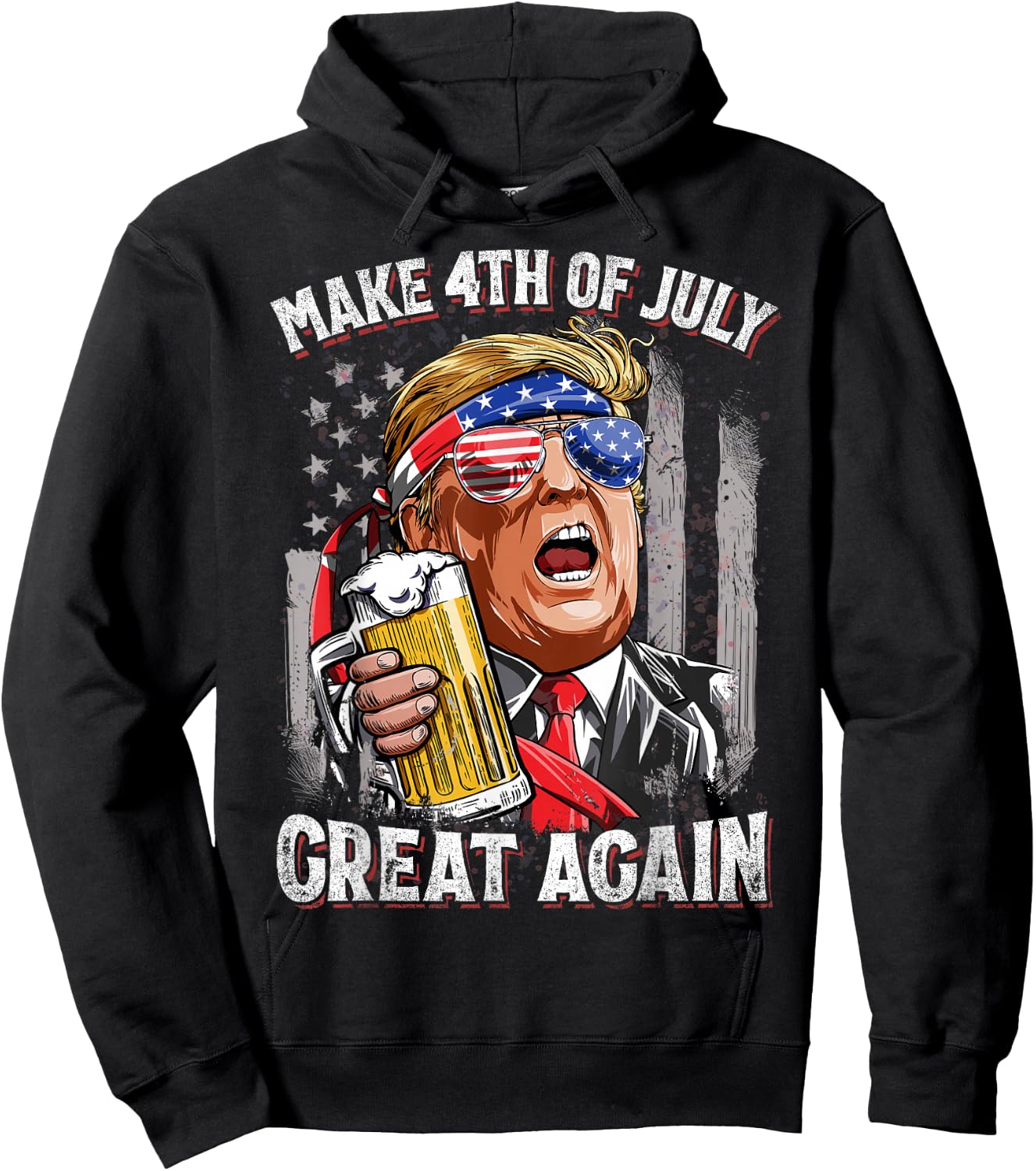 Trump Make 4th of July Great Again Men Drinking Beer Funny Hoodie - Hoodie | Black