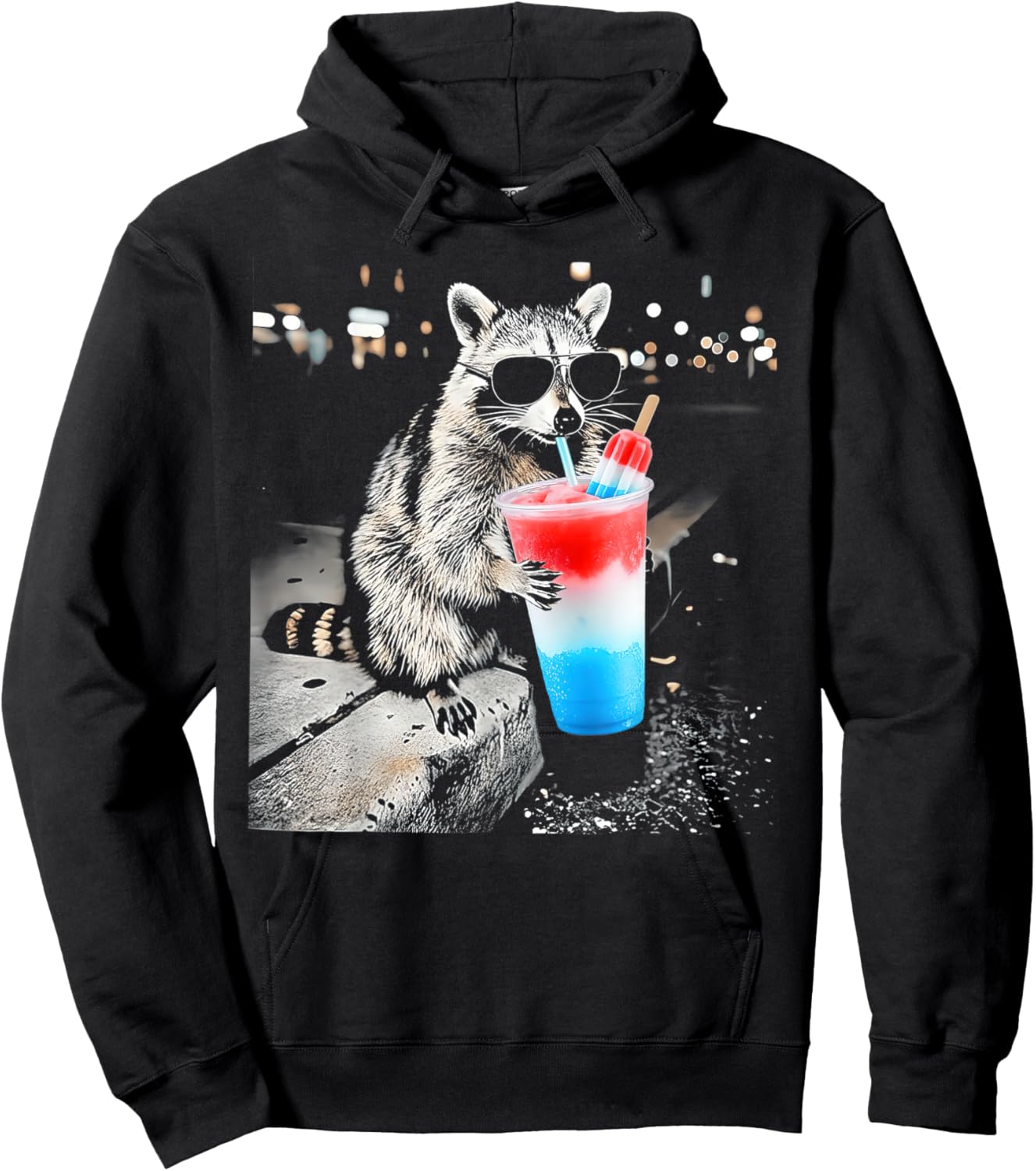 4th of July Raccoon Drinking Patriotic Slushie Hoodie - Hoodie | Black