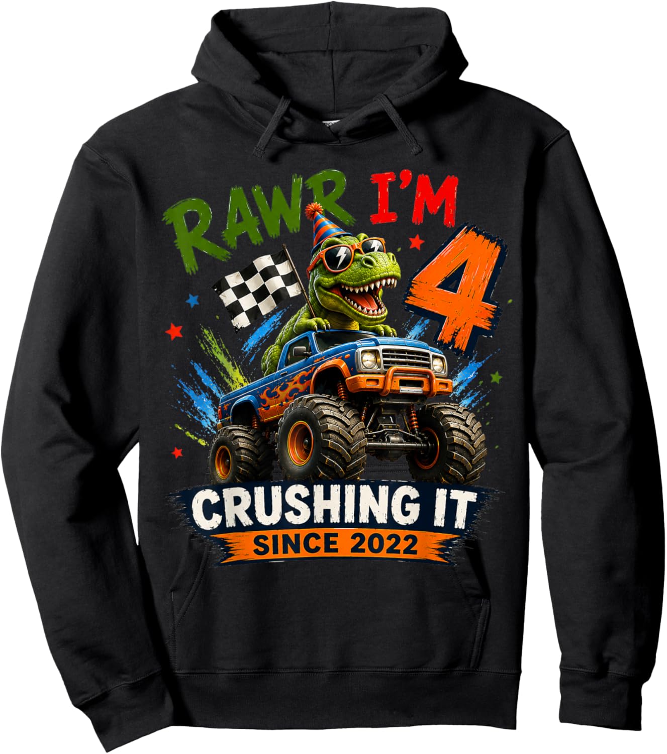 4th Birthday Monster Truck Crushing It Since 2022 Hoodie - Hoodie | Black