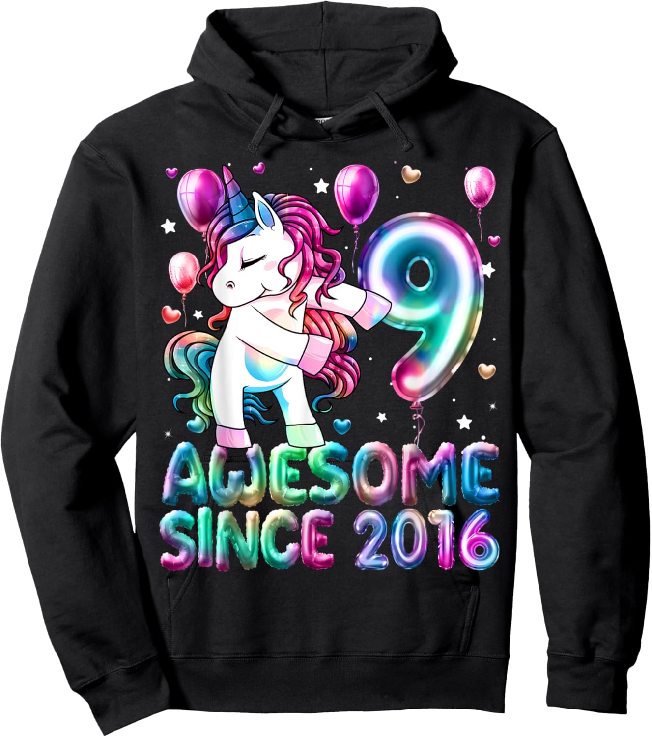 Flossing Unicorn 9 Year Old 9th Birthday Girl Unicorn Party Hoodie - Hoodie | Black