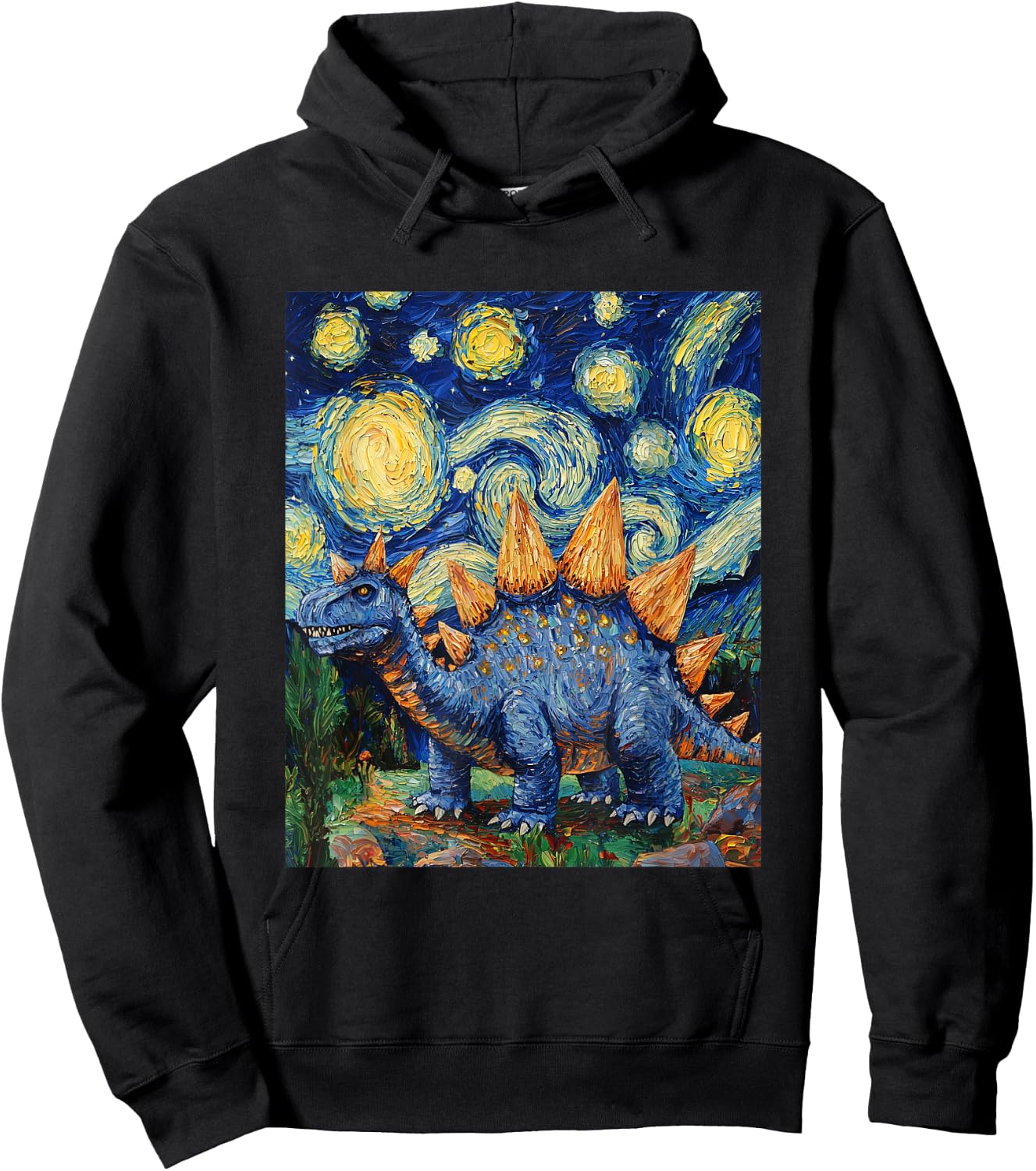 Stegosaurus Dinosaur Dino - Van Gogh Style - Starry Night Hoodie - Hoodie | Black