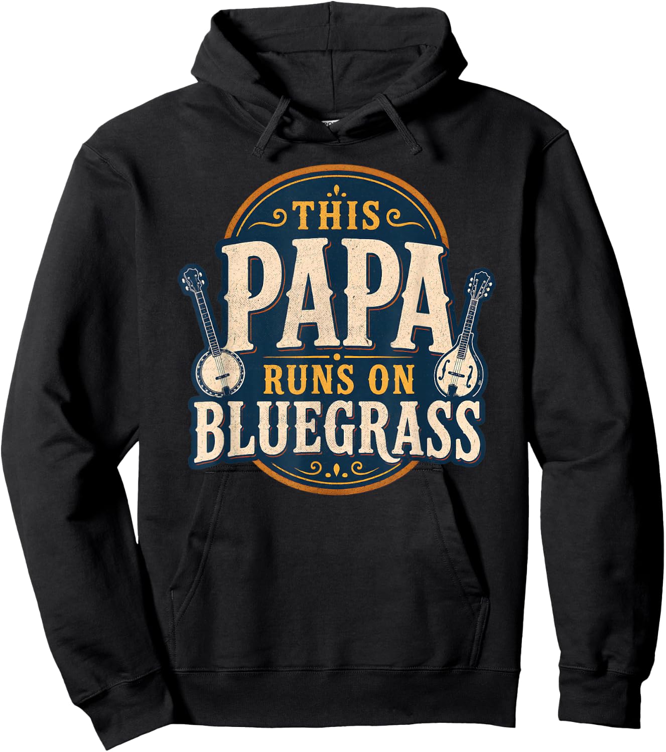 This Papa Runs On Bluegrass Vintage Music Design Hoodie - Hoodie | Black