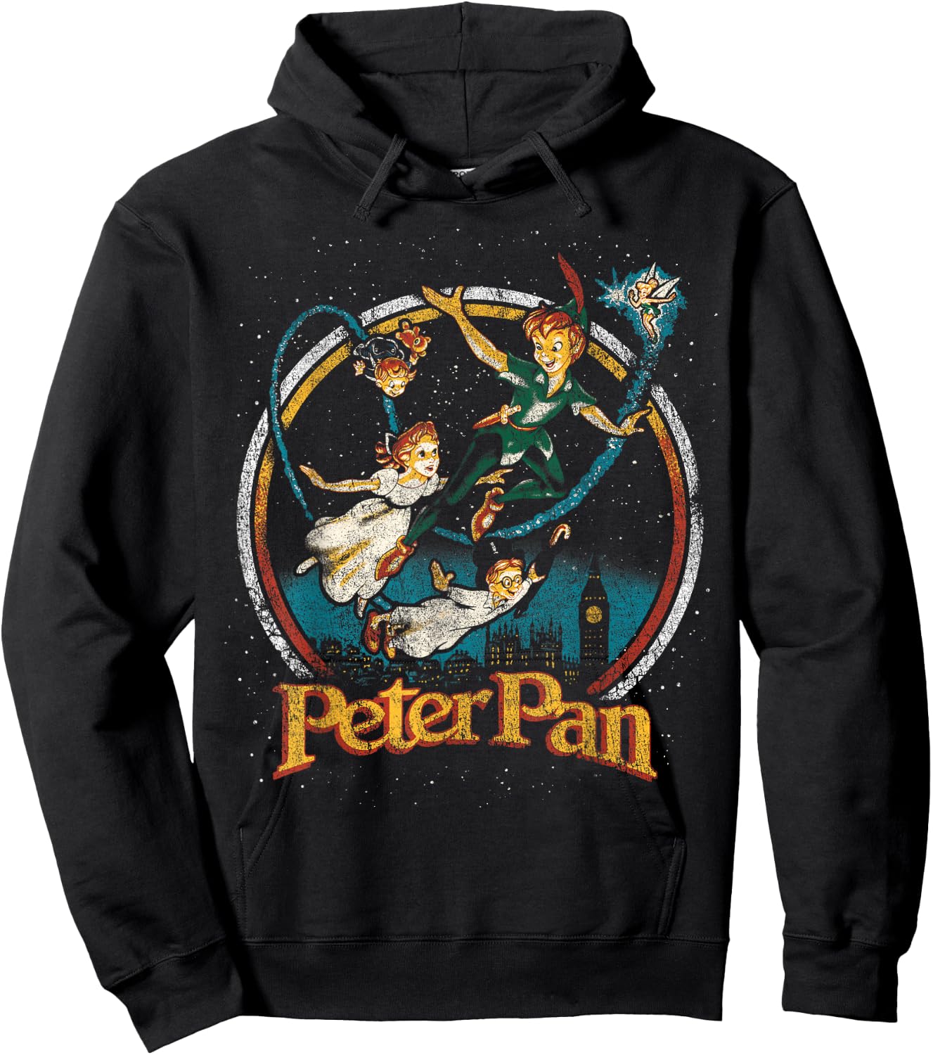 Disney Peter Pan Group London Flying Vintage Faded Graphic Hoodie - Hoodie | Black