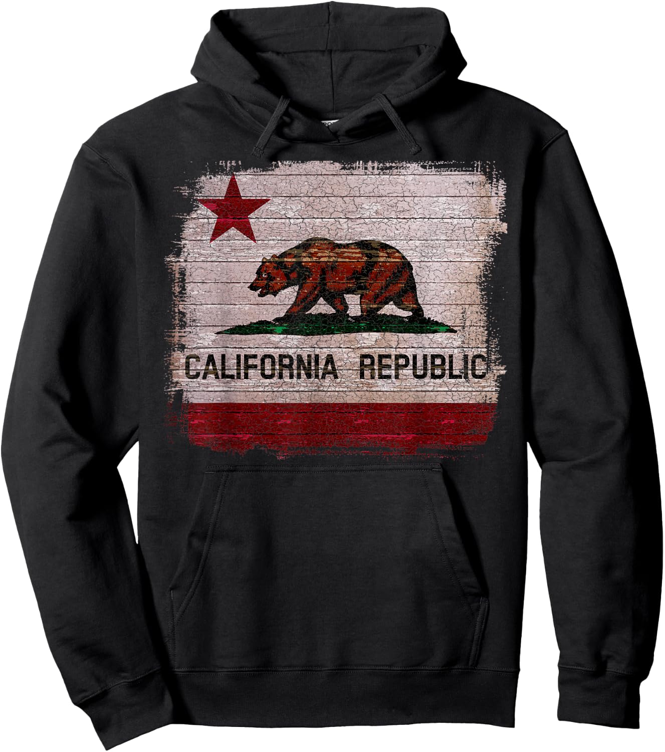 California Republic Flag Distressed Bear Hoodie - Hoodie | Black