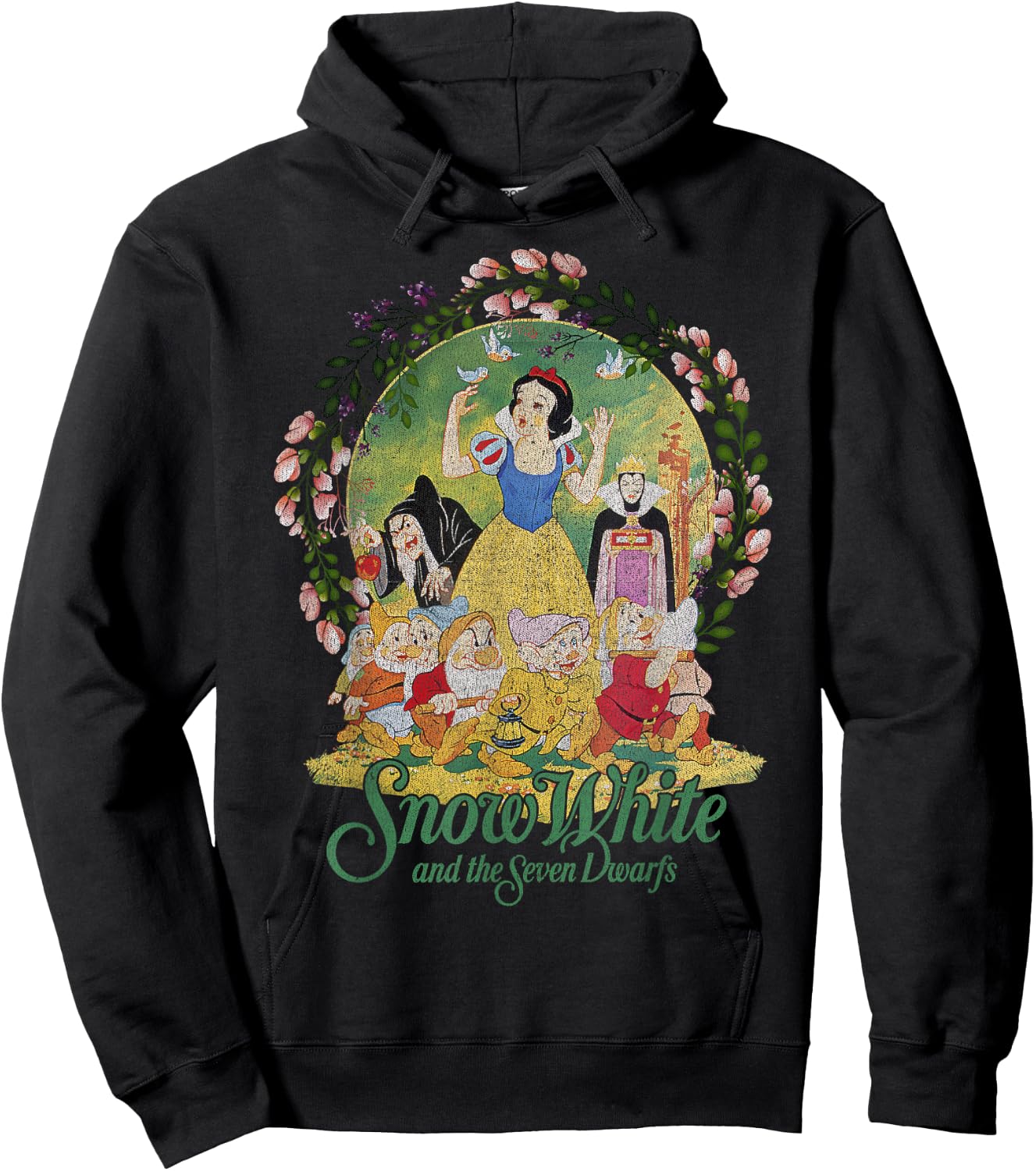 Disney Snow White Group Shot Classic Poster Floral Wreath Hoodie - Hoodie | Black