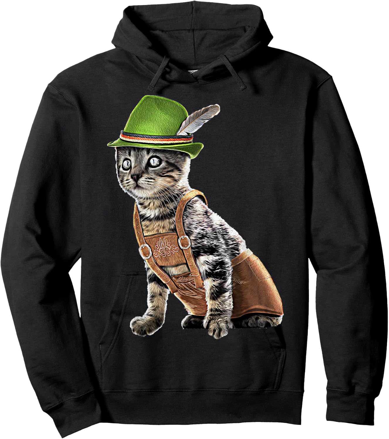 Oktoberfest Cat Bavarian Lederhosen Costume Alpine Hat Gift Hoodie - Hoodie | Black