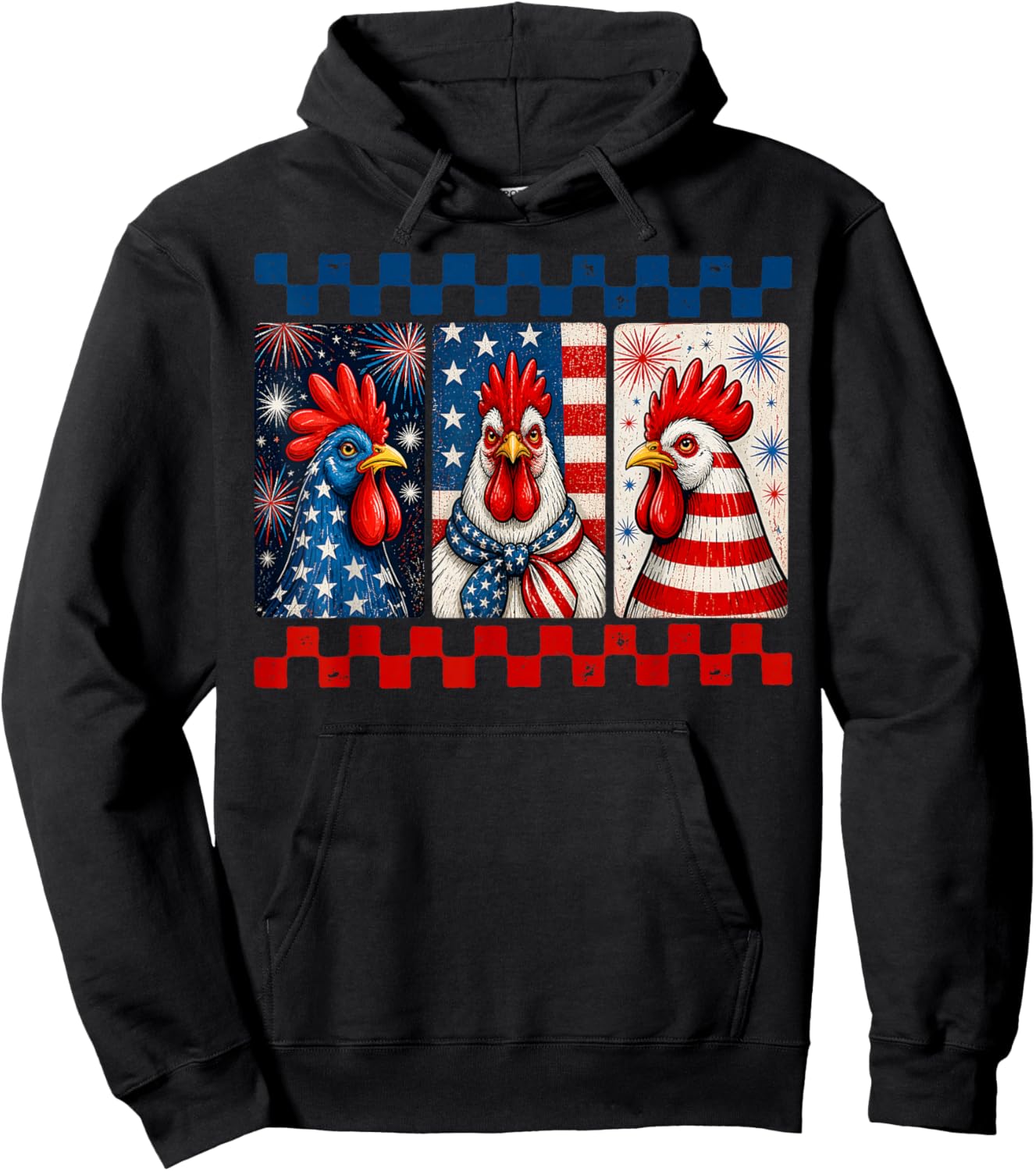 4th of July Patriotic Chicken Rooster Men Women Kid Hoodie - Hoodie | Black