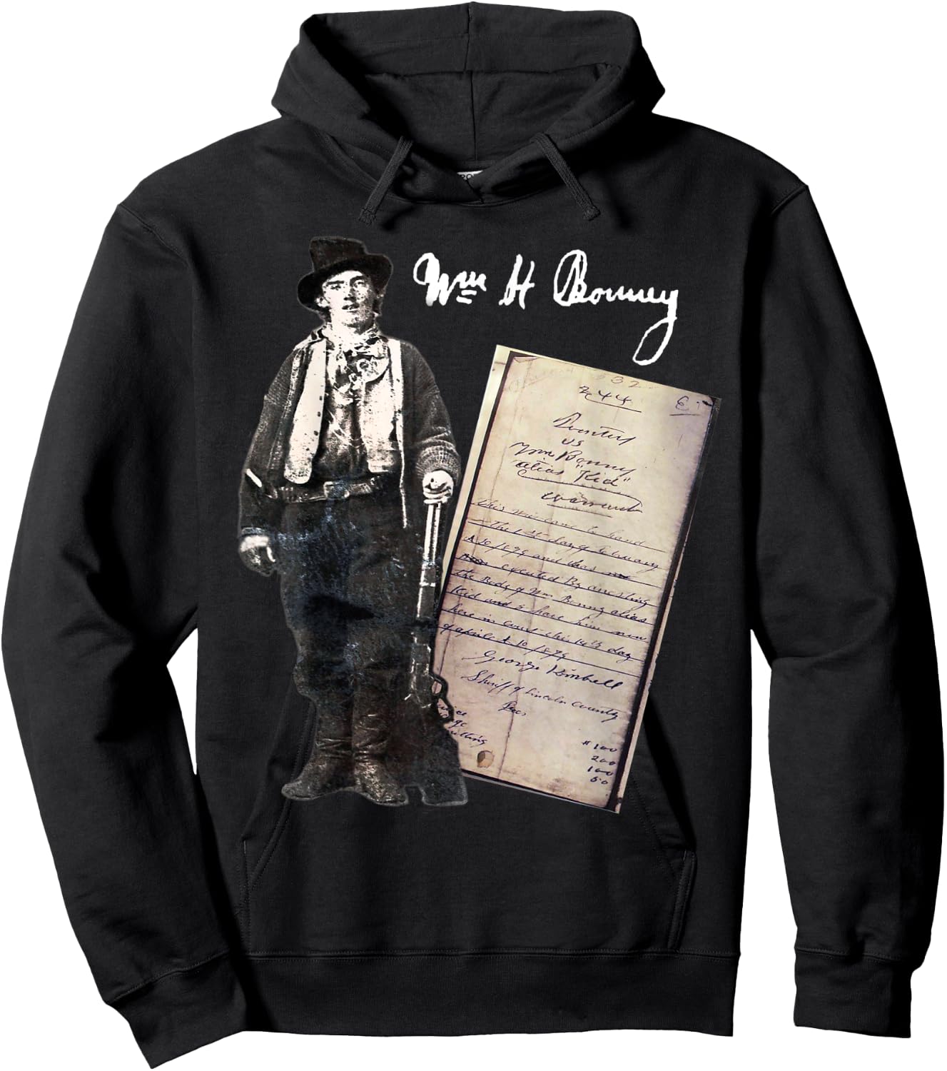 Billy Kid William Bonney Original Signature Arrest Warrant Hoodie - Hoodie | Black