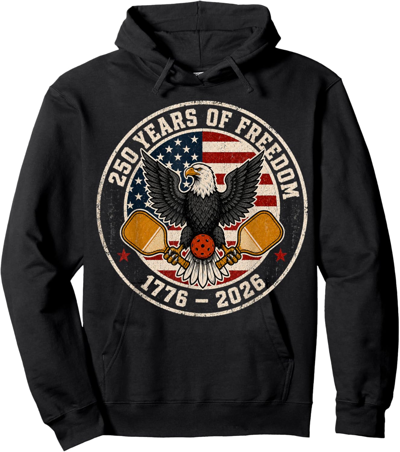Pickleball 250 Years of Freedom 1776 2026 American Flag Hoodie - Hoodie | Black