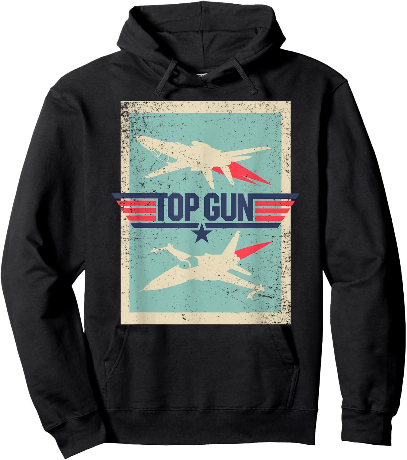 Top Gun Inverted Cutout with Distressing Action Movie Hoodie - Hoodie | Black