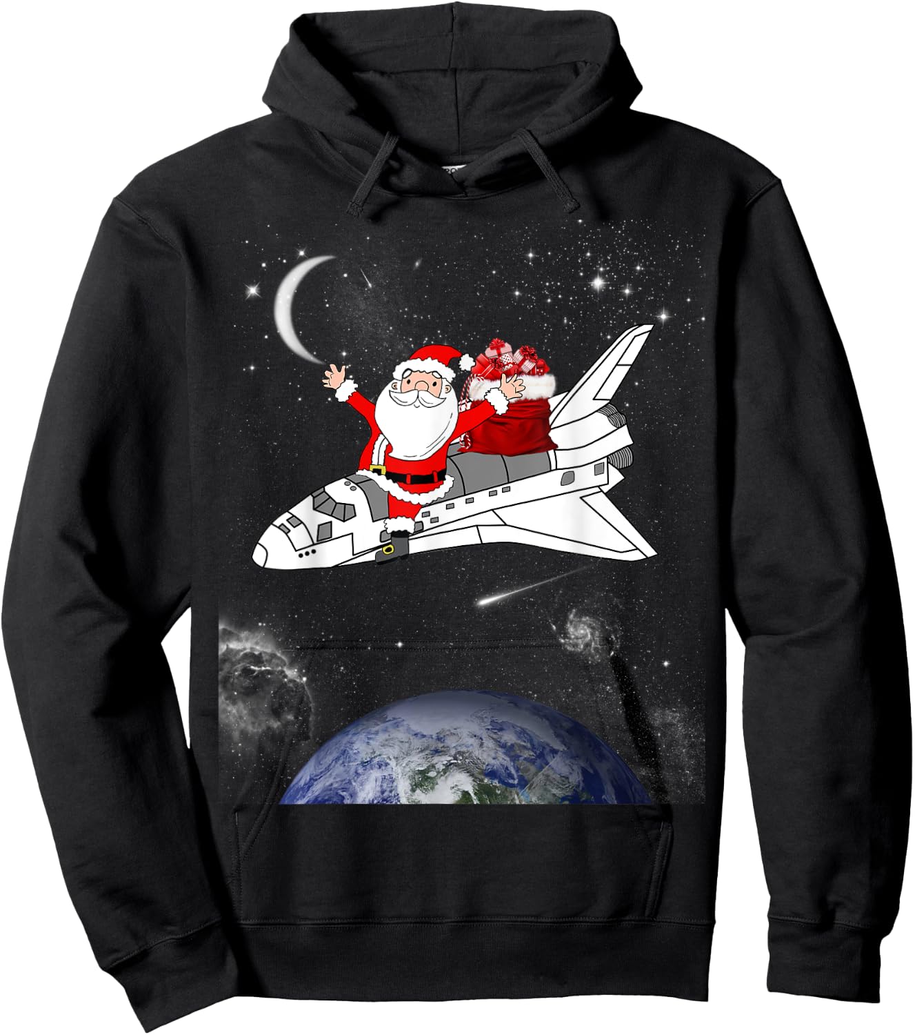 Santa In Space Spaceship Christmas Holiday Gift Hoodie - Hoodie | Black