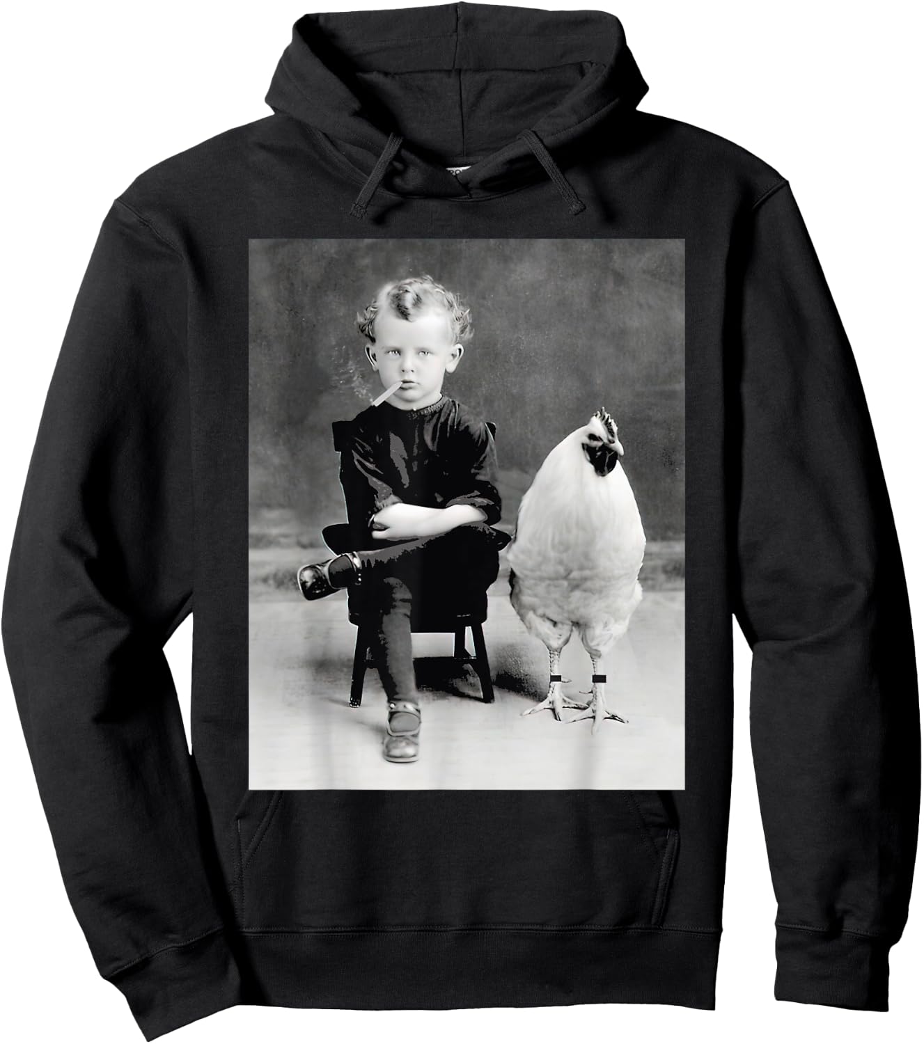 Little Boy With Chicken Rooster Smoking Vintage Hoodie - Hoodie | Black