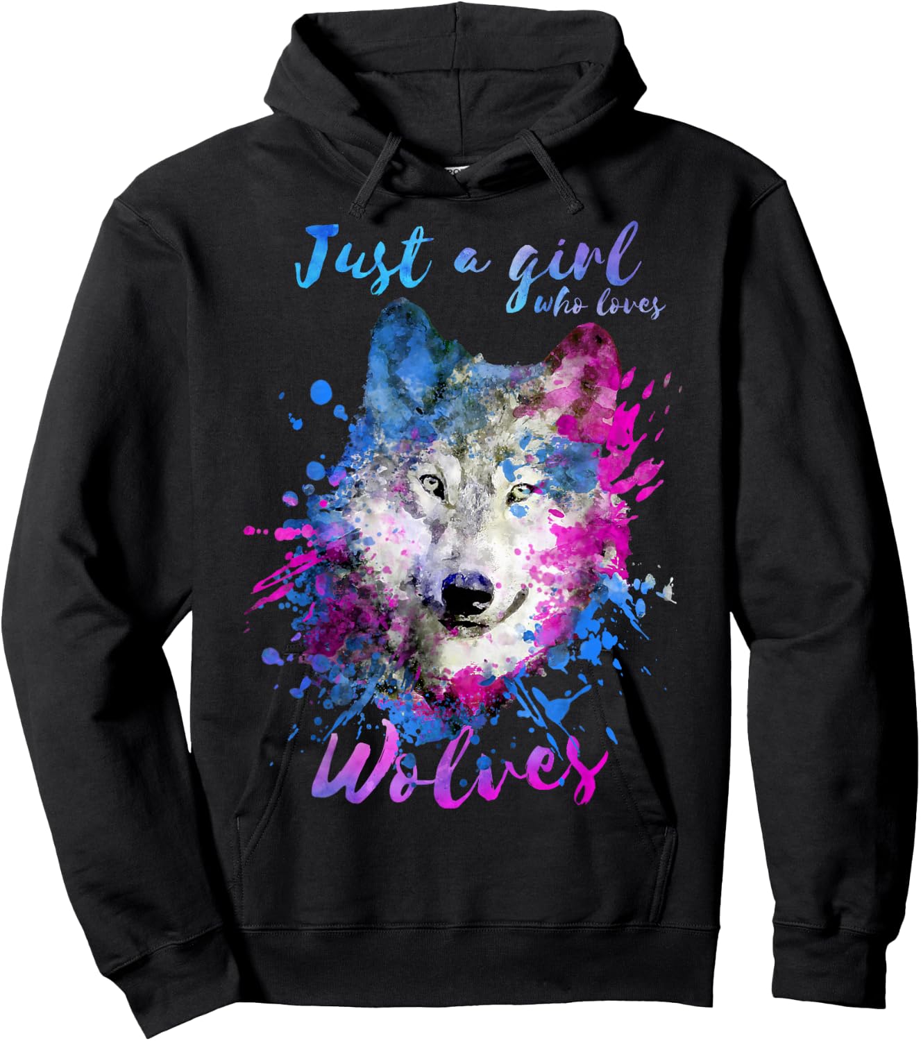 Just a girl who loves wolves wolf splash painting watercolor Hoodie - Hoodie | Black