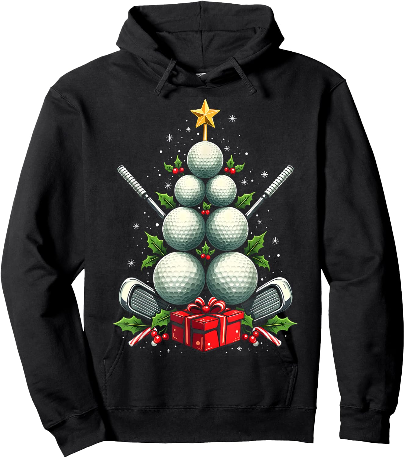 Funny Golf Ball Christmas Tree Santa Hat Xmas Men Women Hoodie - Hoodie | Black