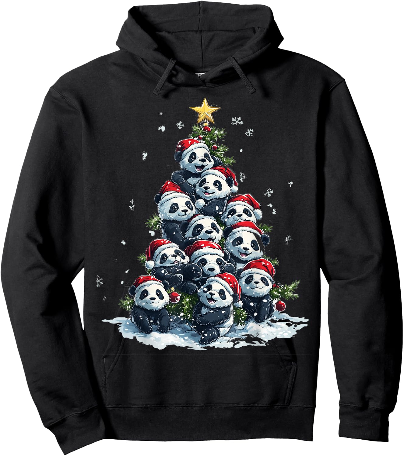 Funny Panda Christmas Tree Xmas Panda Lover Kids Boys Girls Hoodie - Hoodie | Black