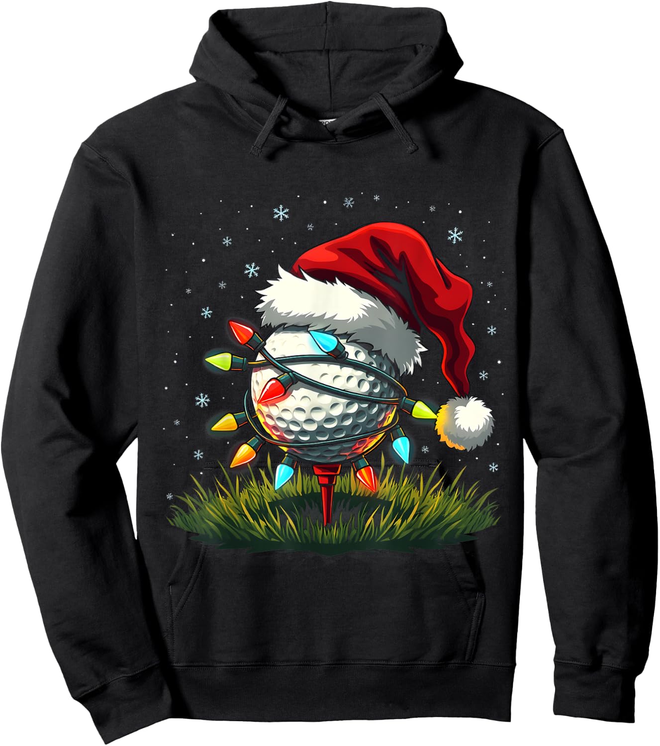 Funny Golf Ball Christmas Tree Santa Hat Xmas Men Women Hoodie - Hoodie | Black