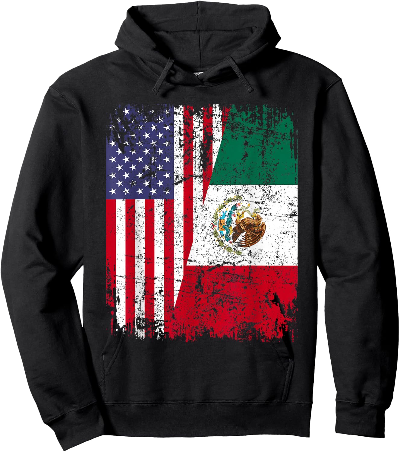 Mexican Roots | Half American Flag | Mexico Hoodie - Hoodie | Black