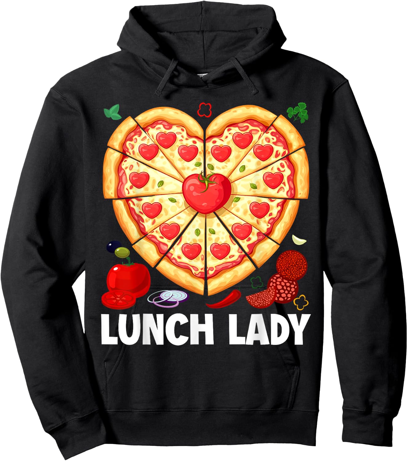 Lunch Lady Pizza Heart School Cafeteria Worker Hoodie - Hoodie | Black