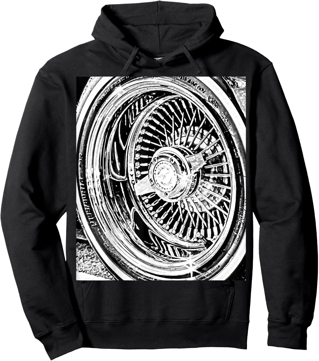 Lowrder Wire Wheel 100 Spoke Knock off Hoodie - Hoodie | Black