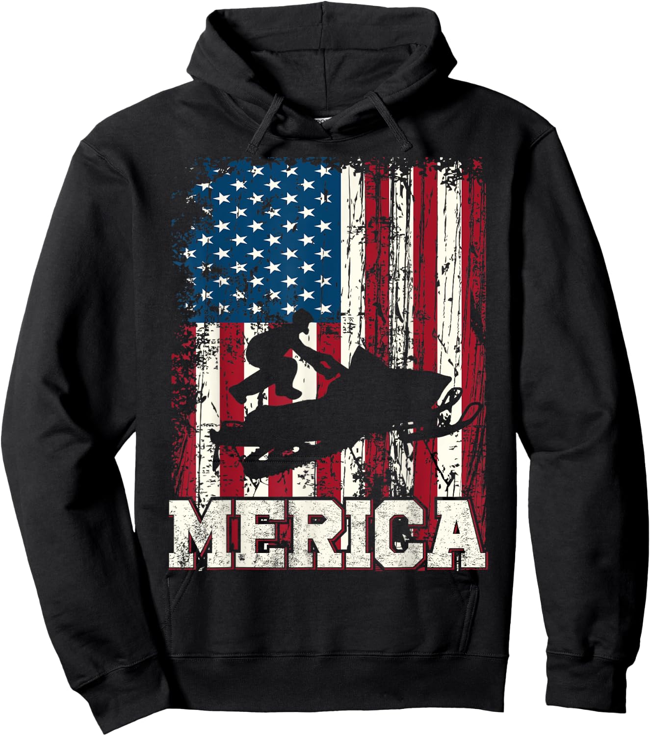 Distressed American Flag Snowmobile Gift Men Women Kids Hoodie - Hoodie | Black