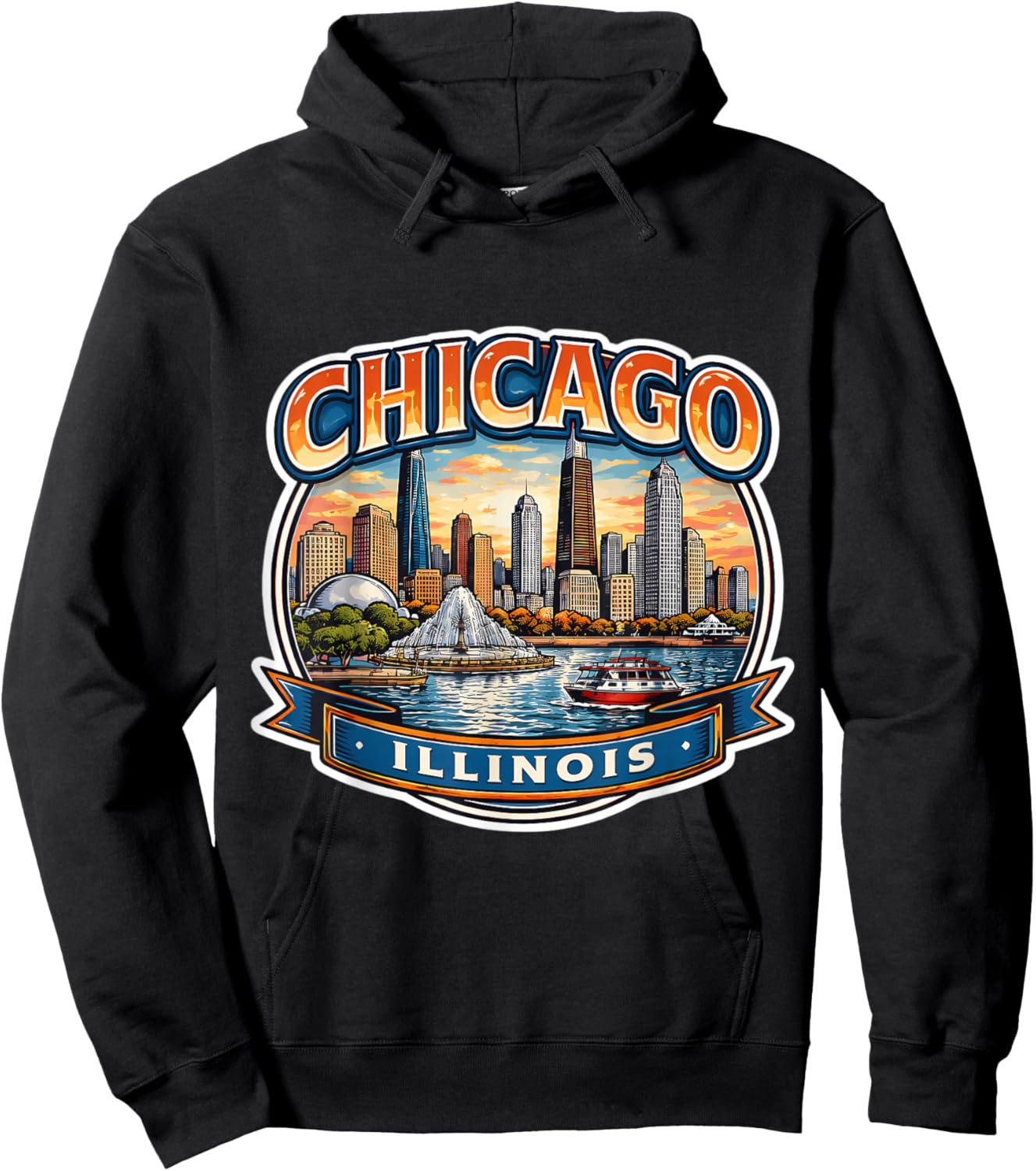 Chicago Illinois Souvenir City State Vintage Memorabilia Hoodie - Hoodie | Black