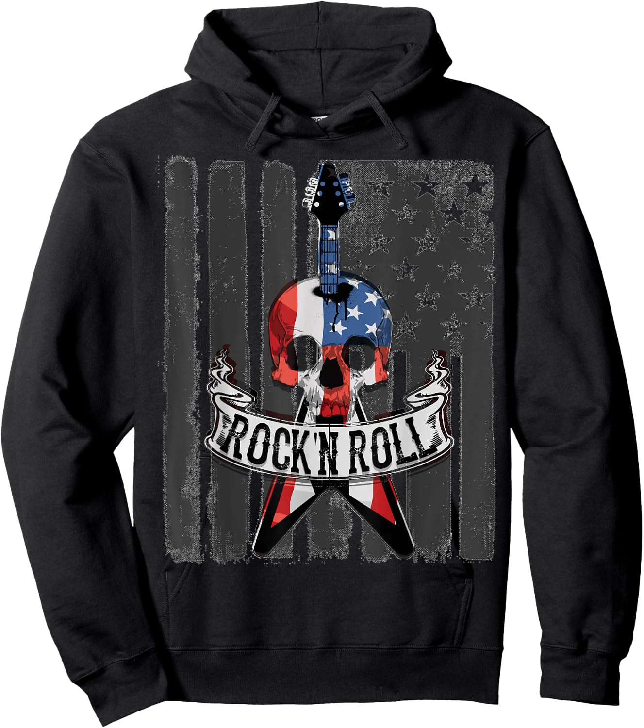 Rock N' Roll Guitar American Flag Vinatge Music Band Kids Men Hoodie - Hoodie | Black