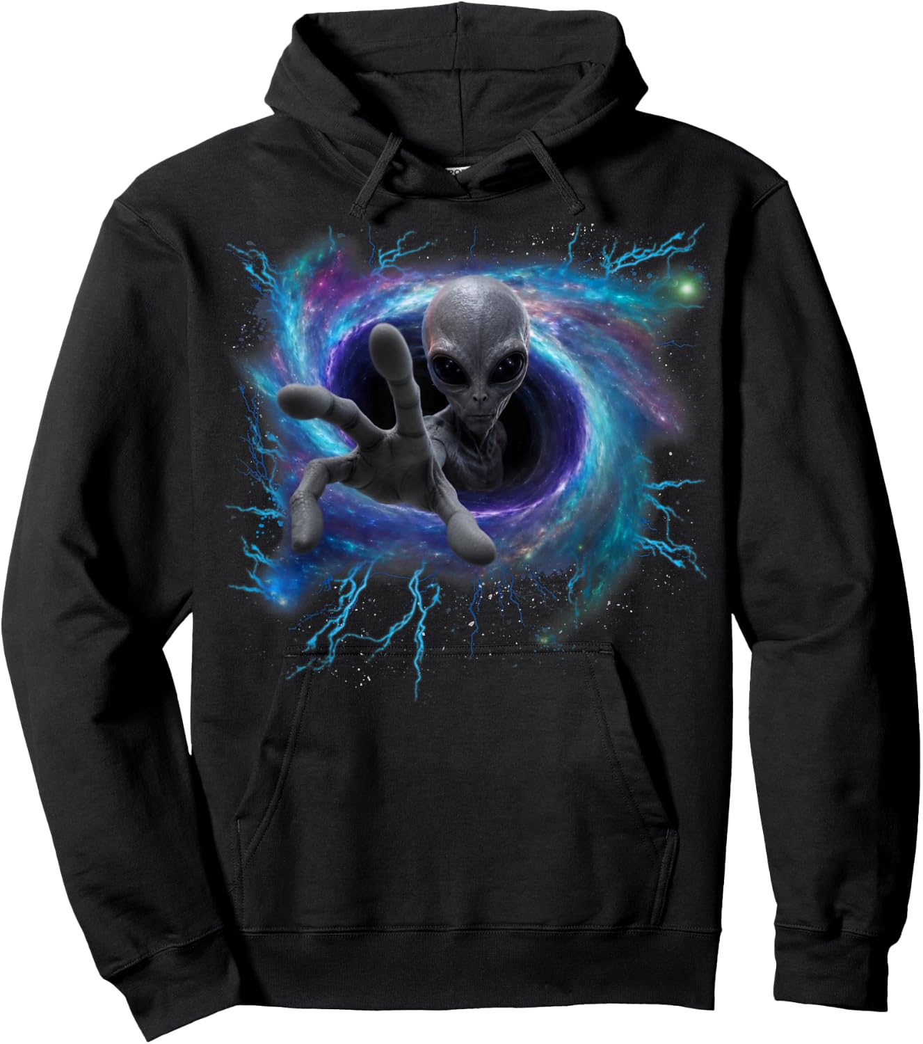 Alien Gray Reaching from Black Hole Galaxy UFO Hoodie - Hoodie | Black