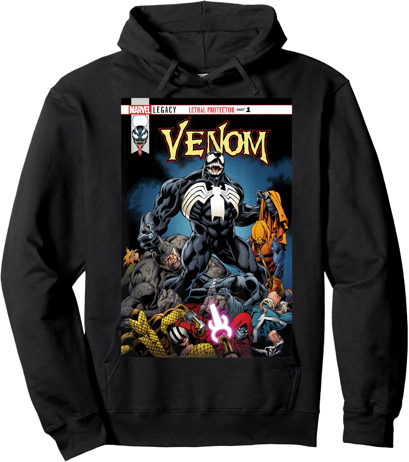 Marvel Venom Lethal Pileup Comic Cover Graphic Hoodie - Hoodie | Black