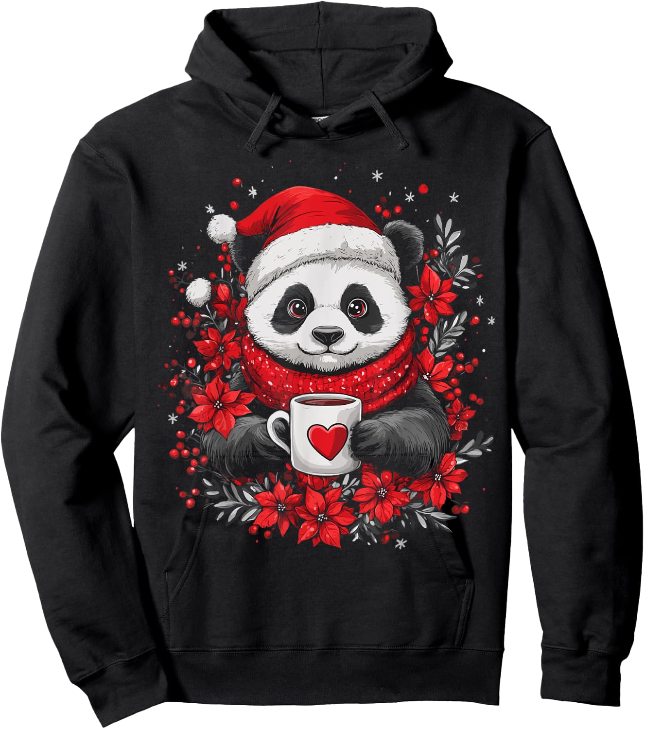 Christmas Panda Santa Coffee Girls Boys Kids Christmas Panda Hoodie - Hoodie | Black