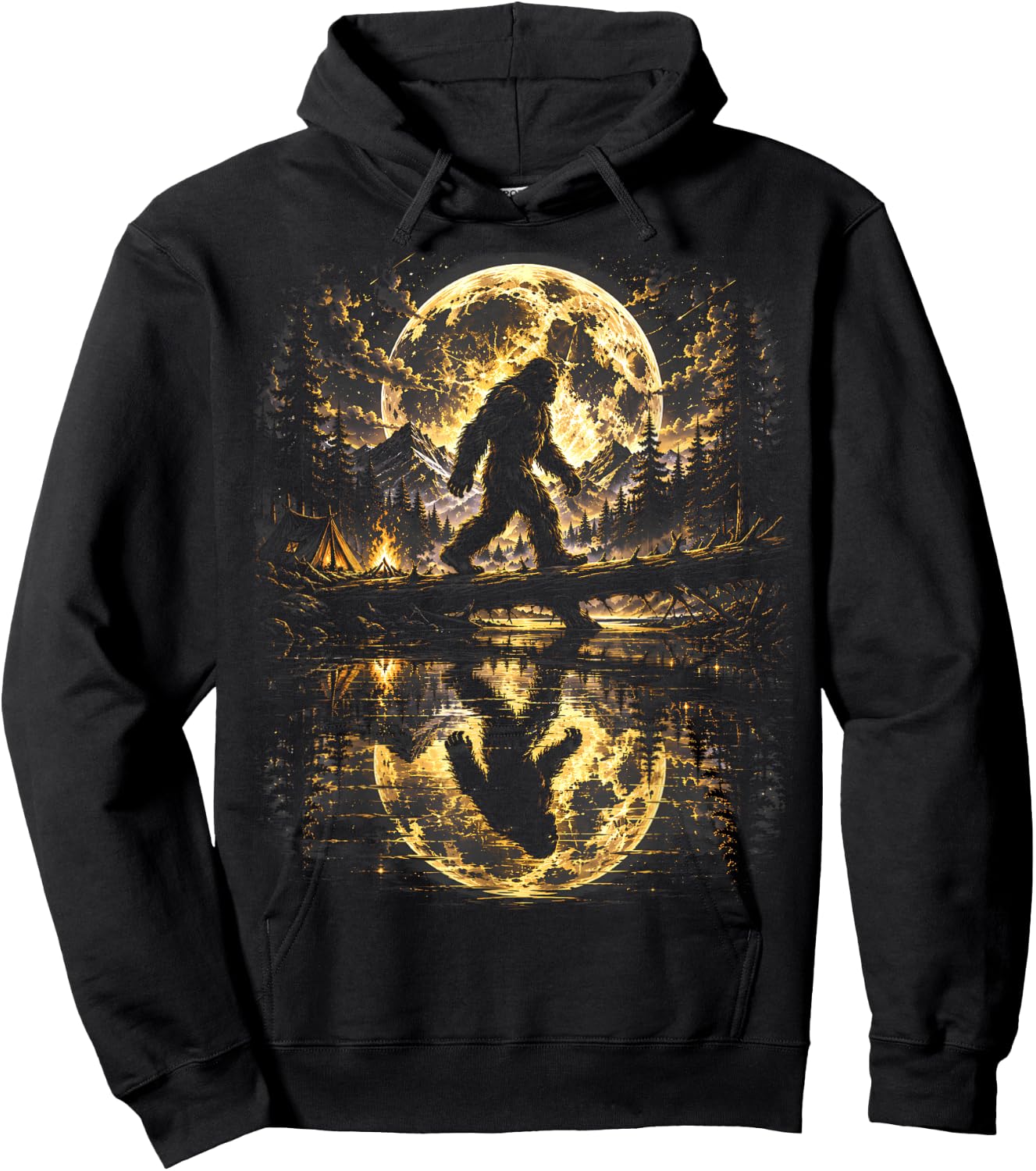 Bigfoot Moonlight Forest Reflection Adventure Hoodie - Hoodie | Black