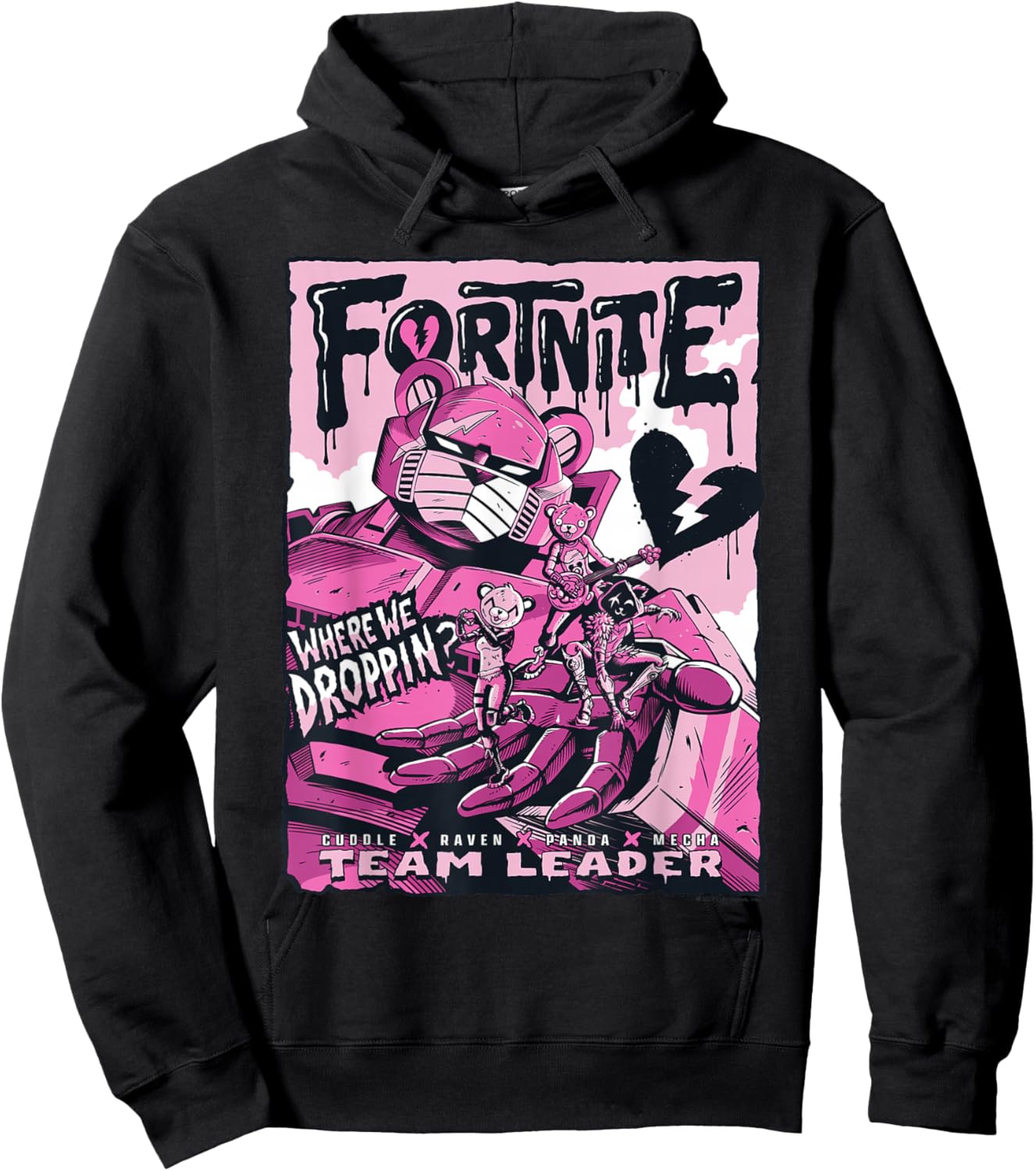Fortnite Where We Droppin? Cuddle Raven Panda Mecha Leader Hoodie - Hoodie | Black