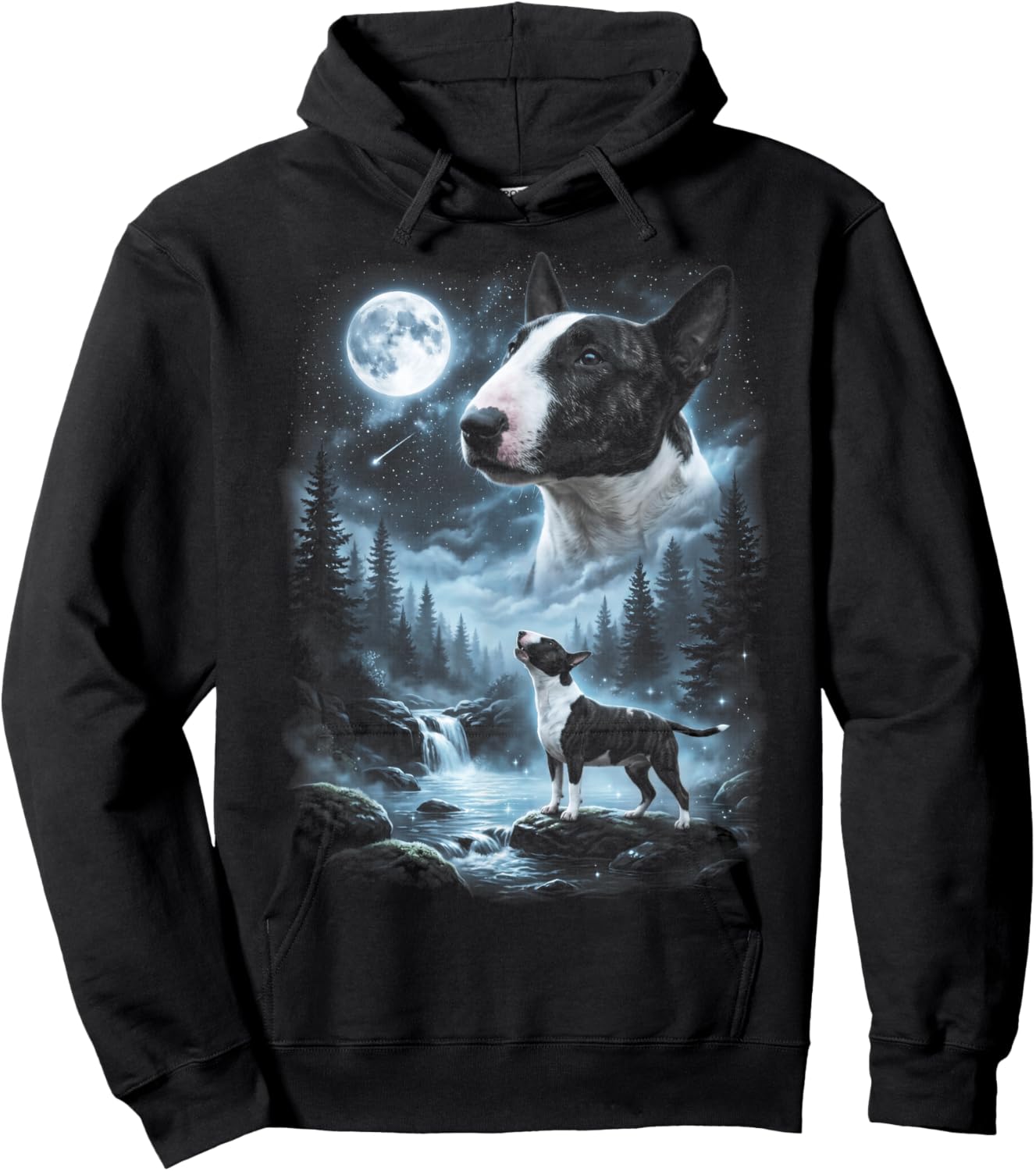 English Bull Terrier Howling to the Moon Retro 90's Dog Hoodie - Hoodie | Black