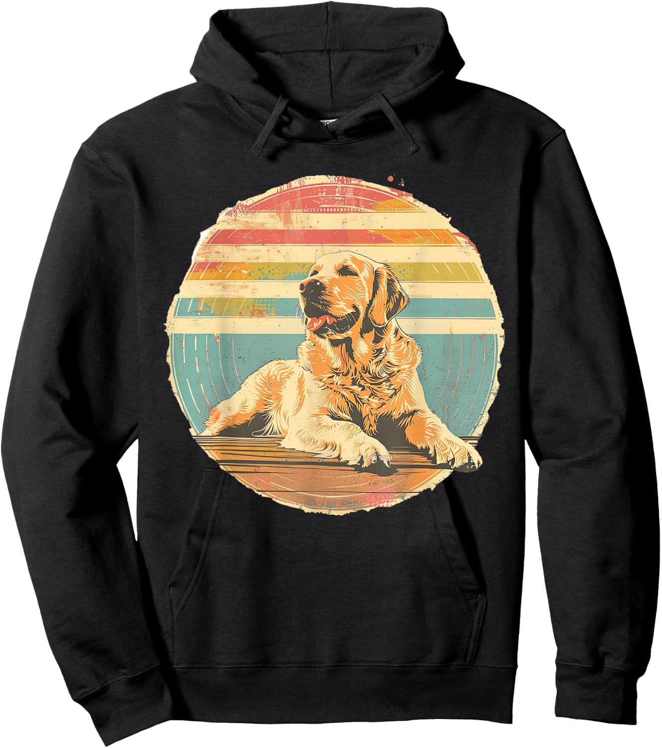 Golden Retriever Distressed Retro Sun Dog Lover Hoodie - Hoodie | Black