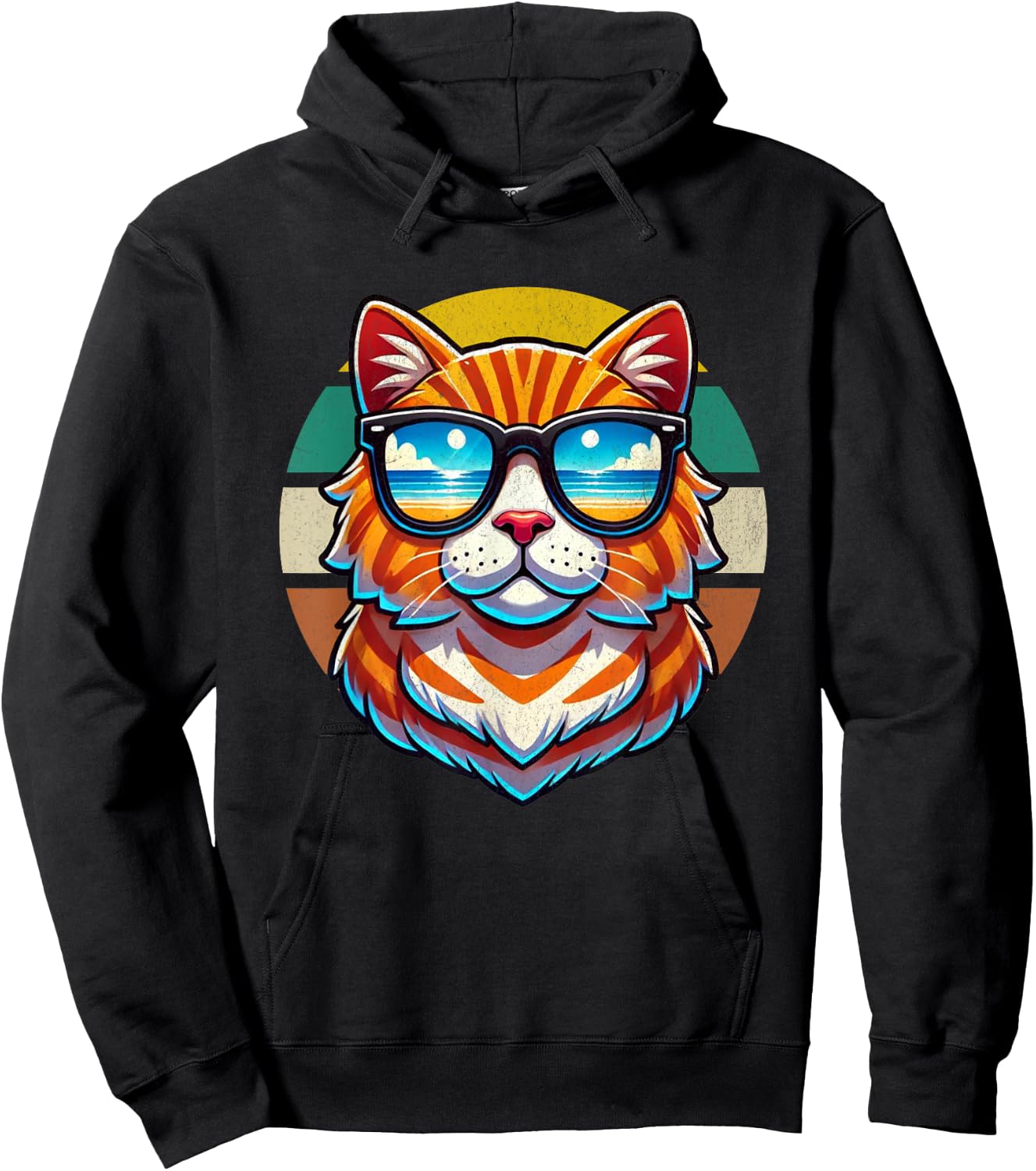 Funny Retro Vintage Tabby Cat Wearing Sunglasses Men Women Kids Hoodie - Hoodie | Black