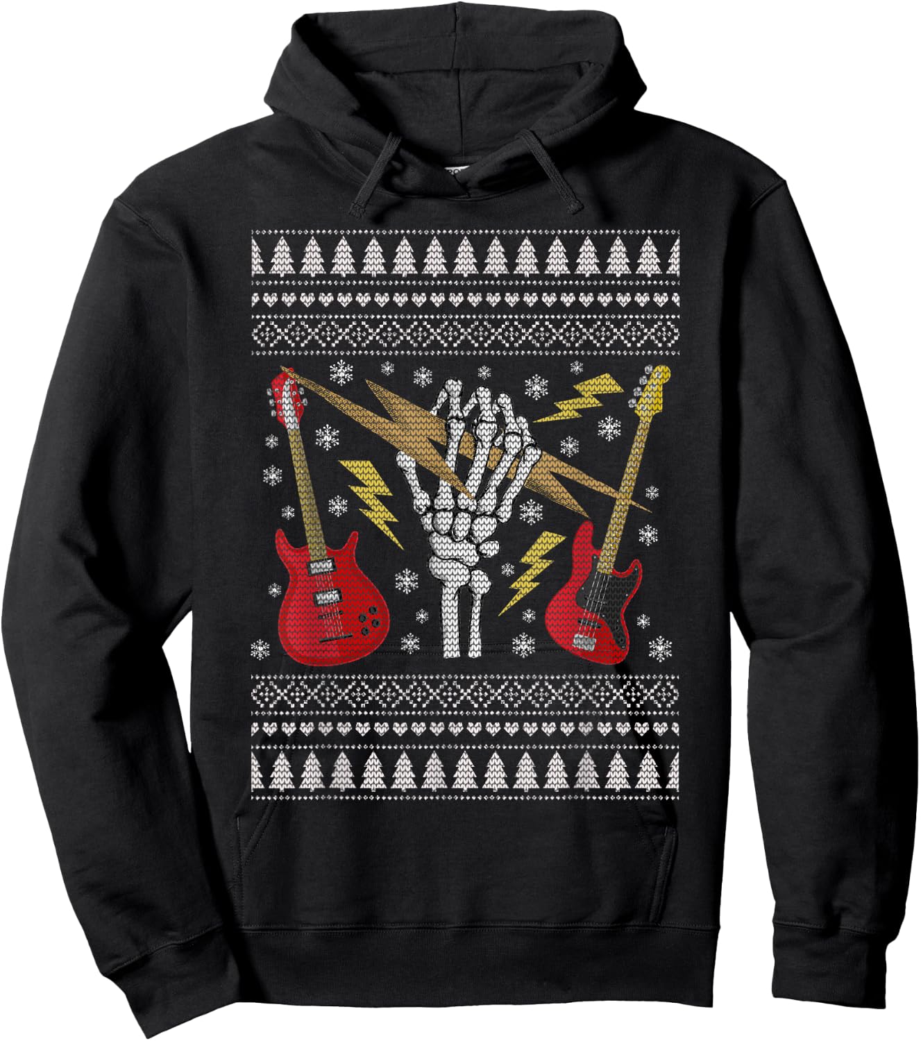 Guitar Ugly Christmas Sweater - Heavy Metal / Rock Hoodie - Hoodie | Black