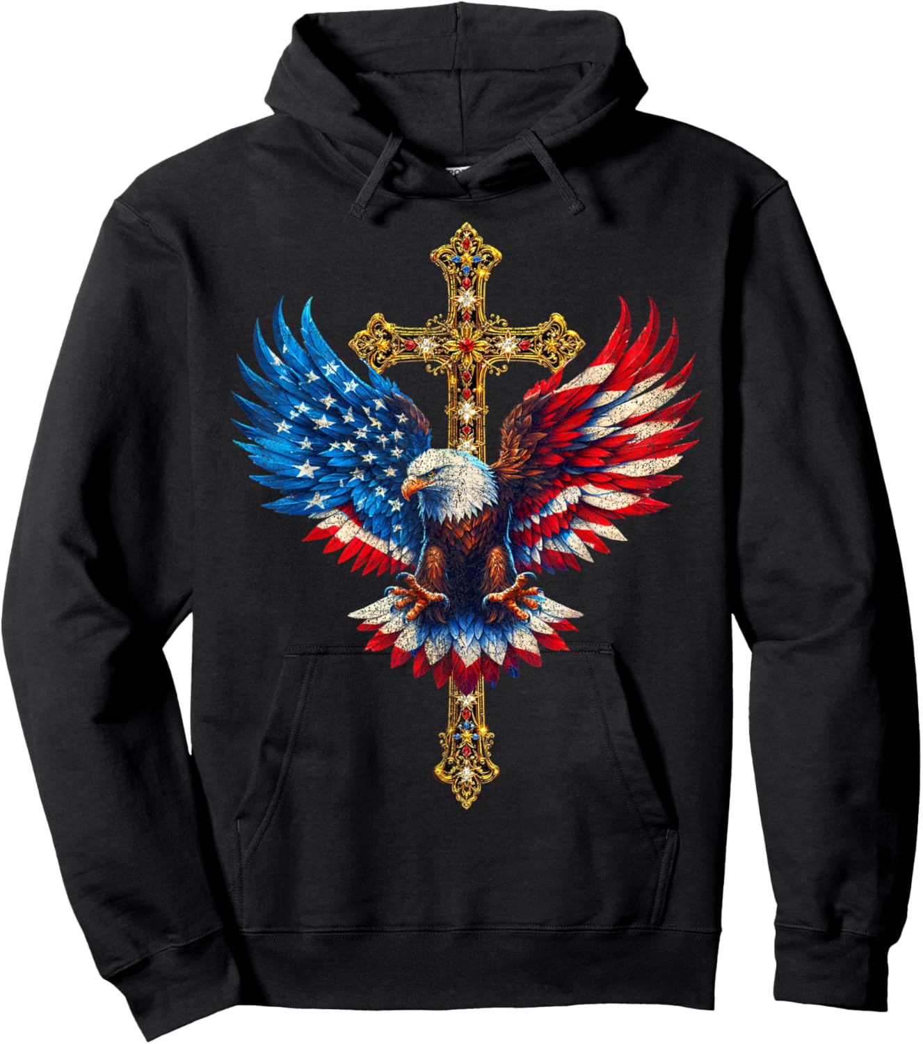 Bald Eagle Christian Faith Ctoss USA Flag Patriotic American Hoodie - Hoodie | Black