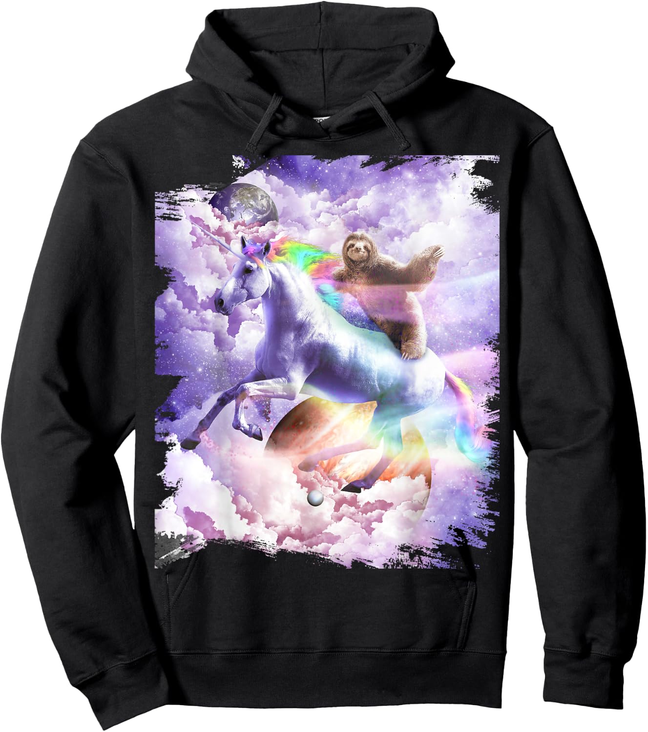 Space Sloth Riding On Unicorn Hoodie - Hoodie | Black
