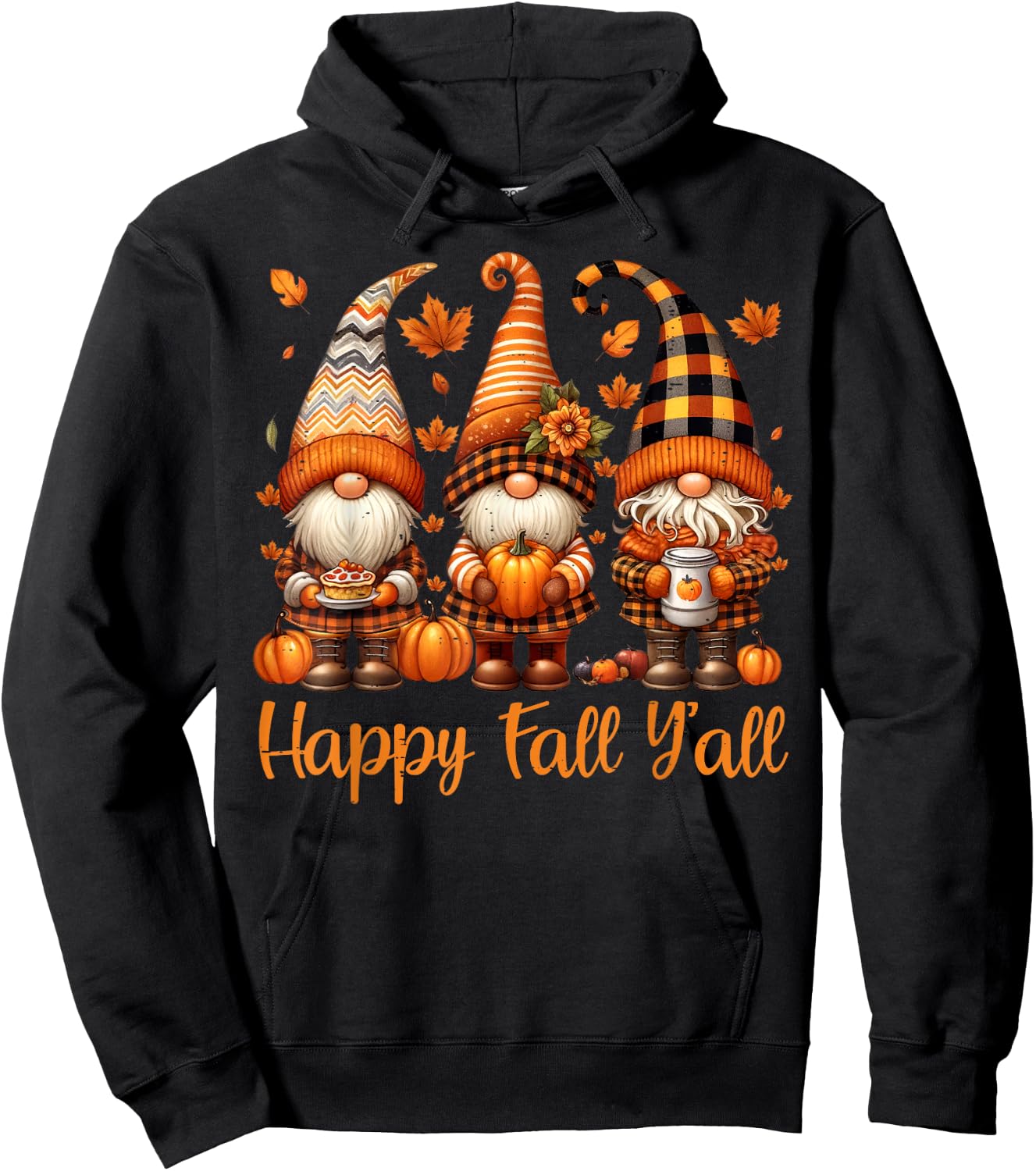 Happy Fall Y'all Gnome Pumpkin Autumn Thanksgiving Men Women Hoodie - Hoodie | Black