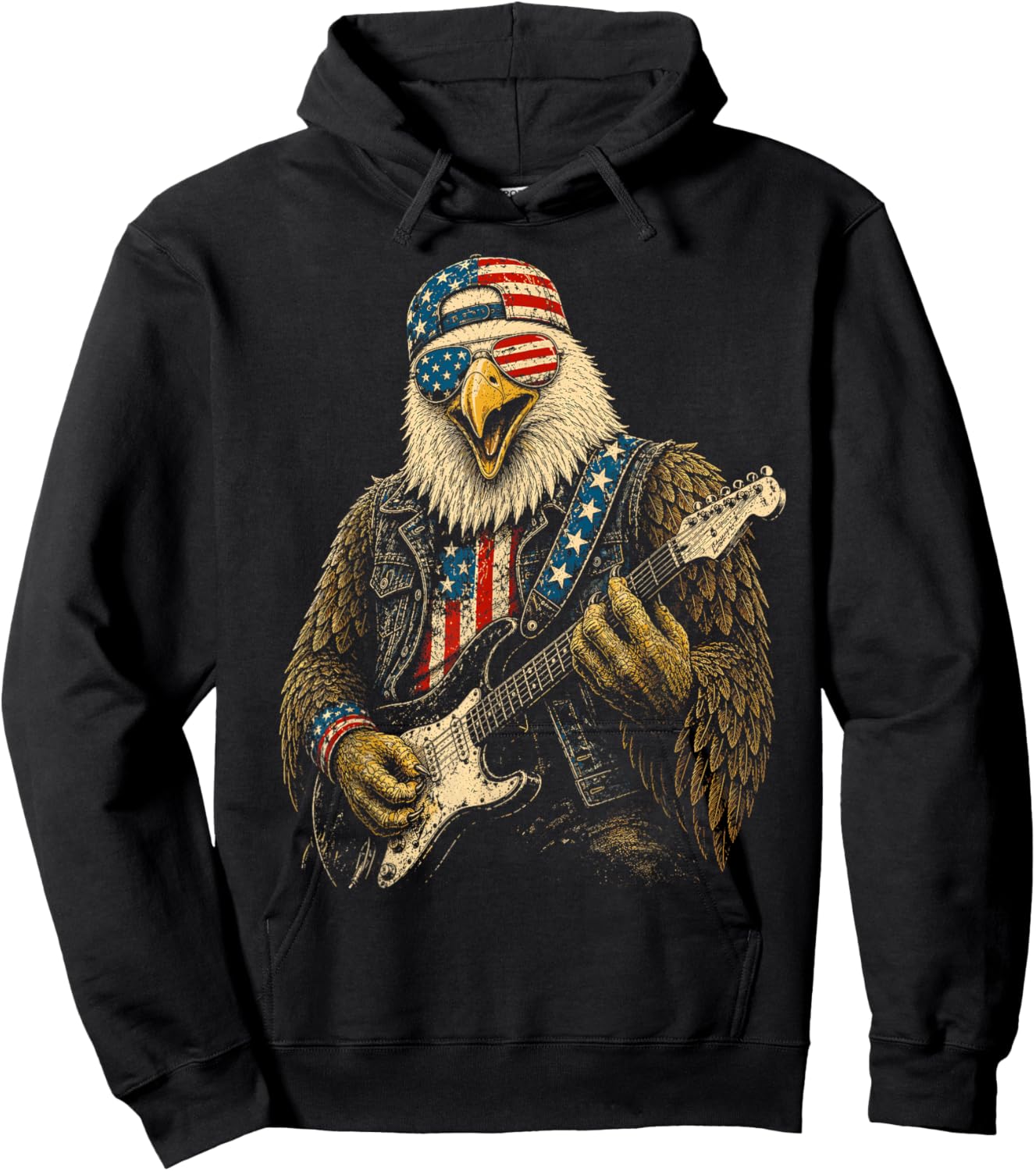4th of July Patriotic Eagle Guitar 1776 2026 Hoodie - Hoodie | Black