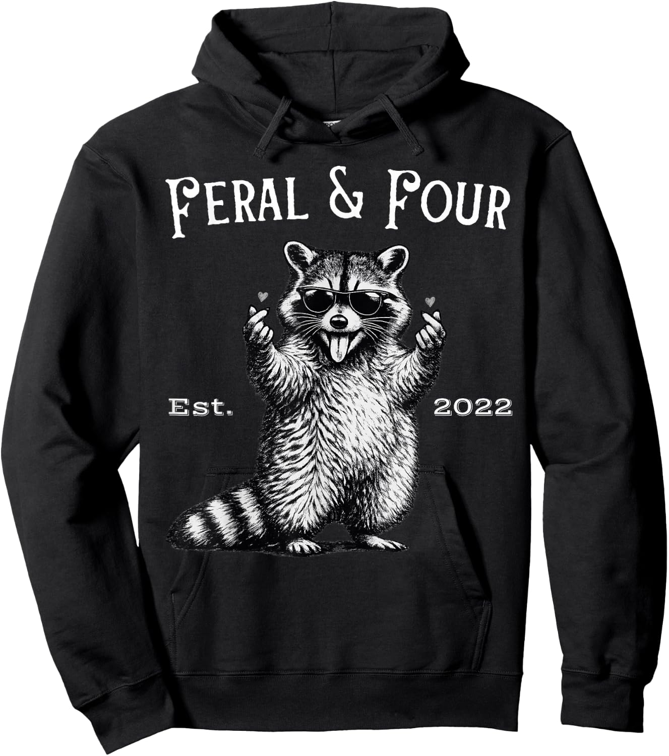Feral and Four Funny Raccoon 4th Birthday Hoodie - Hoodie | Black