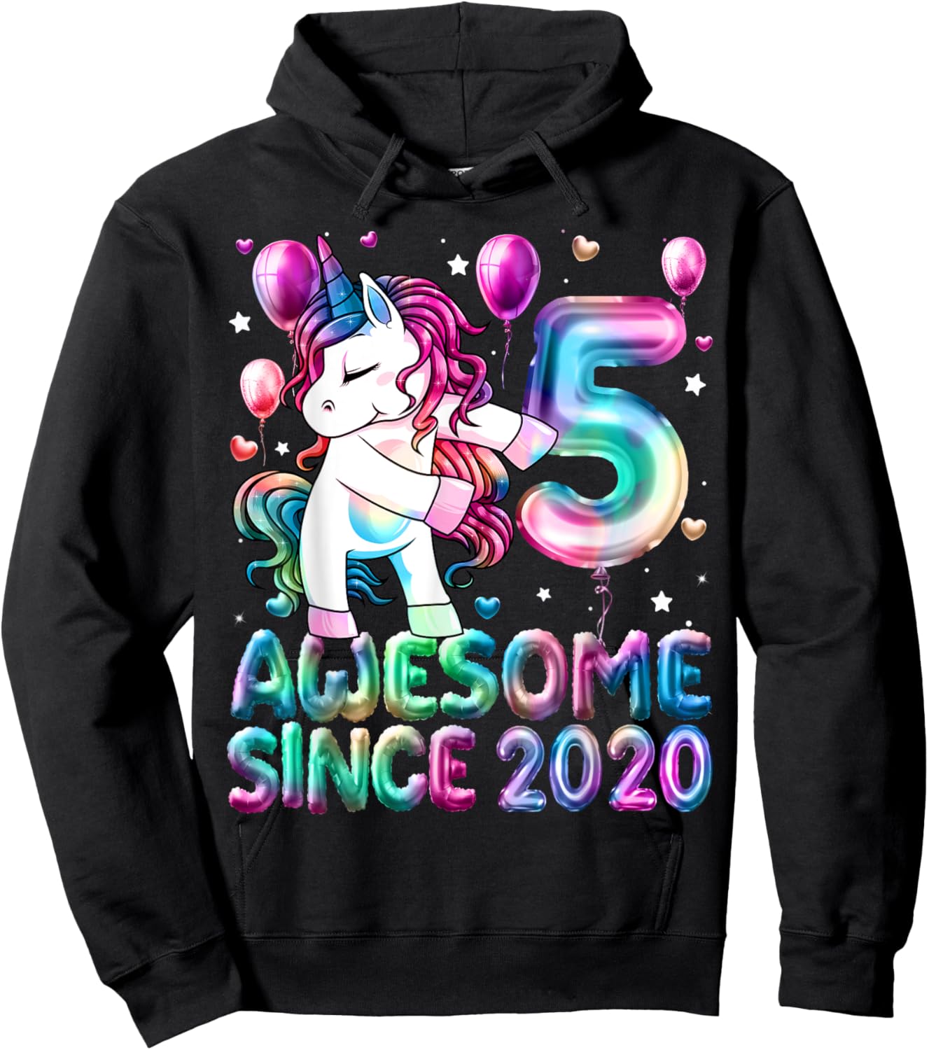 Flossing Unicorn 5 Year Old 5th Birthday Girl Unicorn Party Hoodie - Hoodie | Black