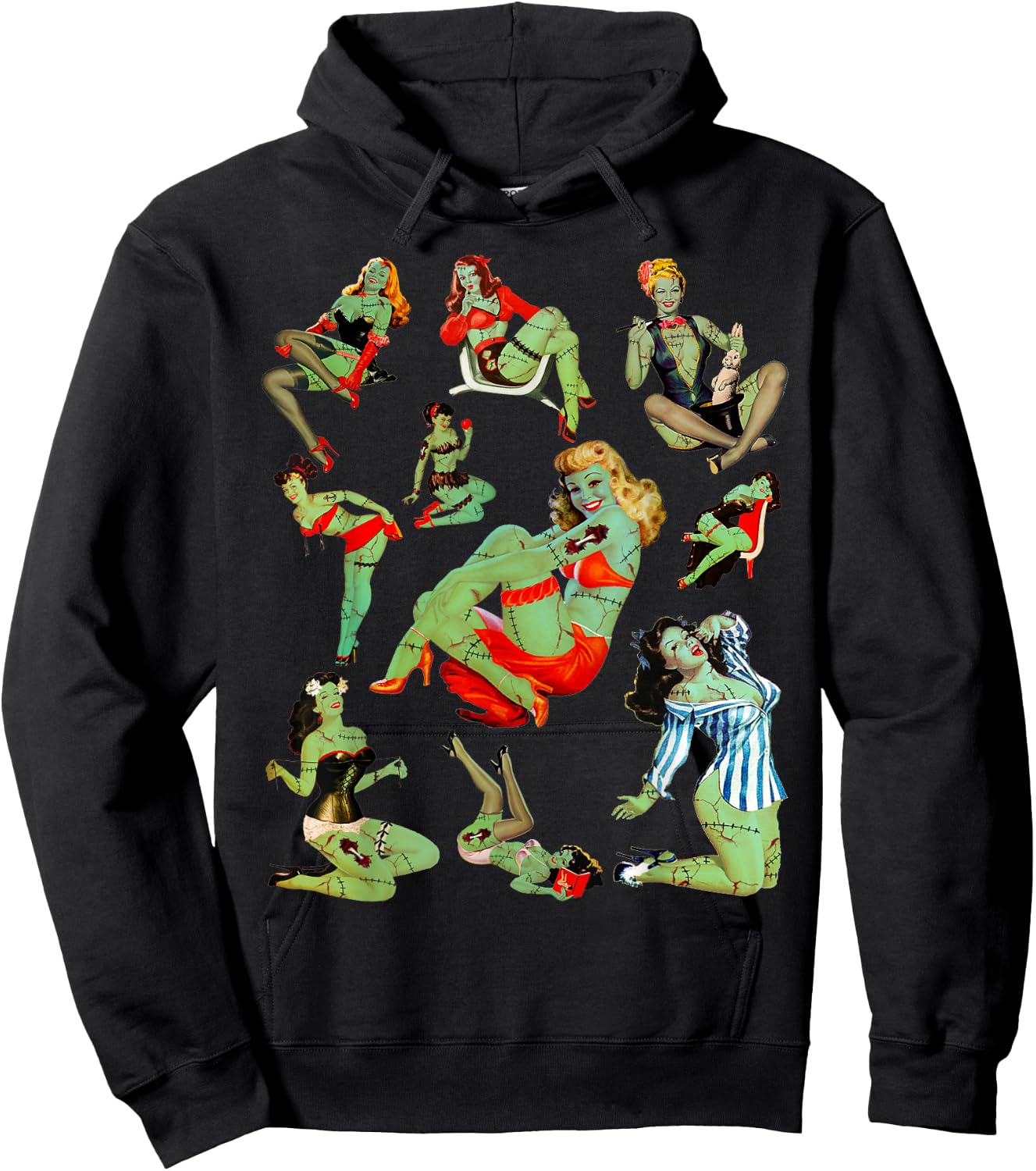 Zombie Pin Up Girl Halloween Sassy Cute Collage Apocalypse Hoodie - Hoodie | Black