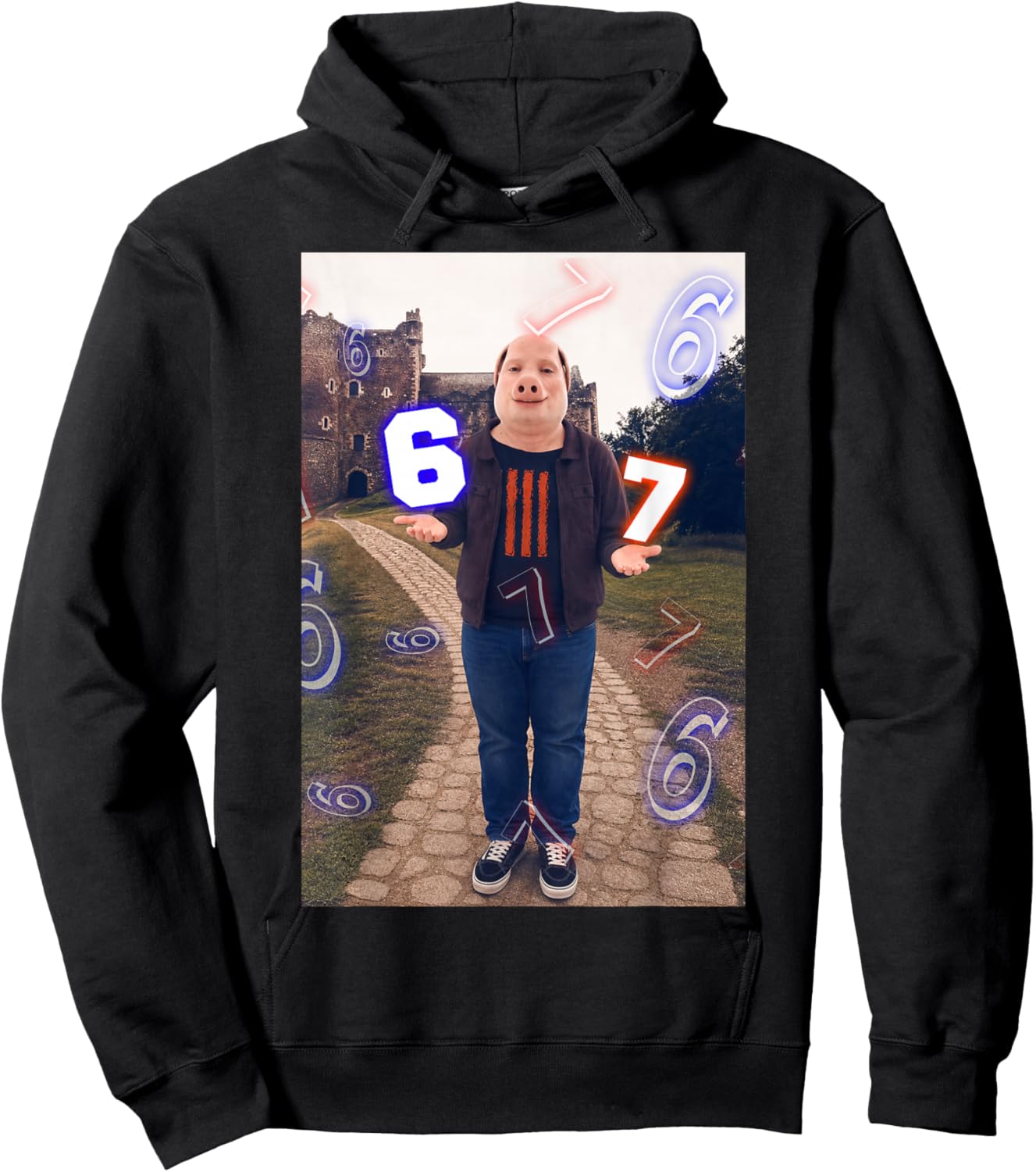 Funny John Pork 67 Six Seven Brainrot Meme Gen Z Hoodie - Hoodie | Black