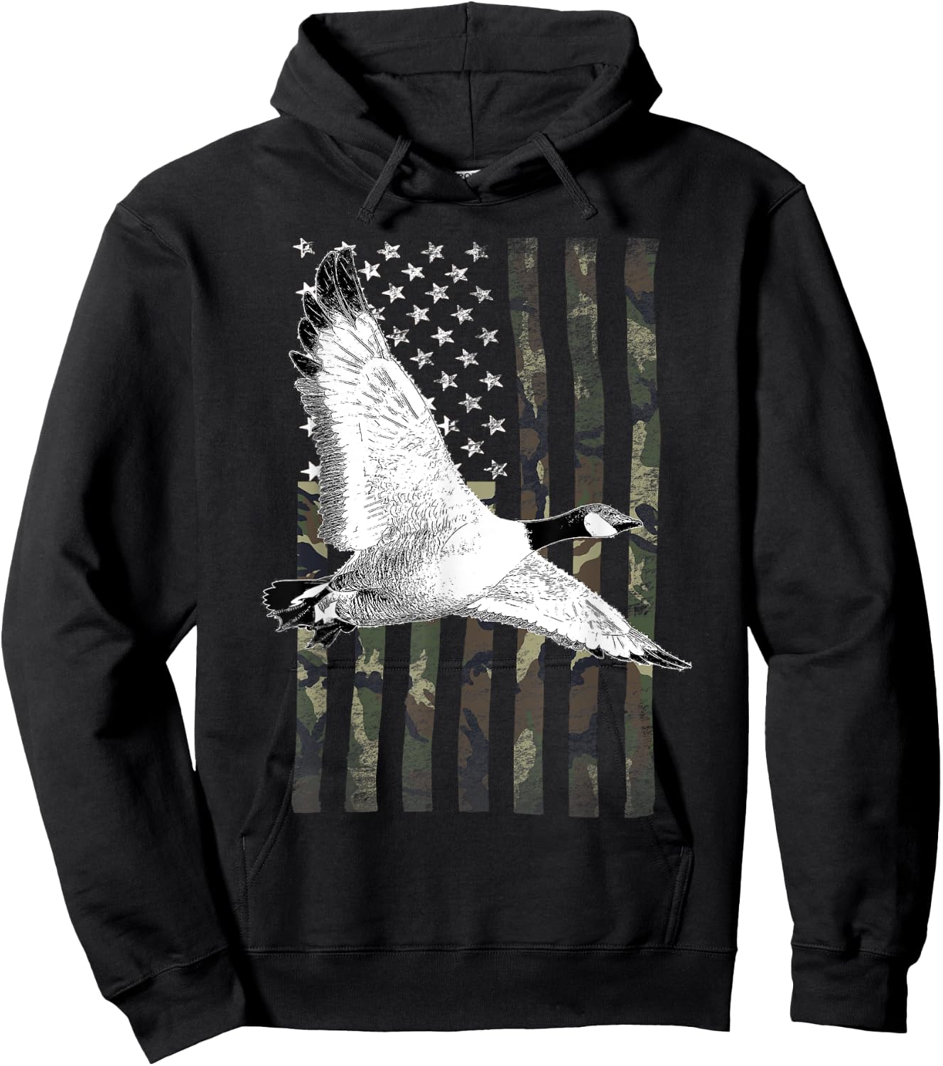 Goose Hunting Camouflage American Flag Kids Men Hoodie - Hoodie | Black