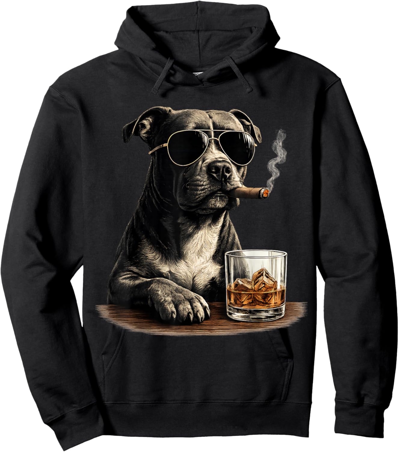 Funny Pitbull Meme Smoking Cigar Whisky Dog Dad Lovers Hoodie - Hoodie | Black
