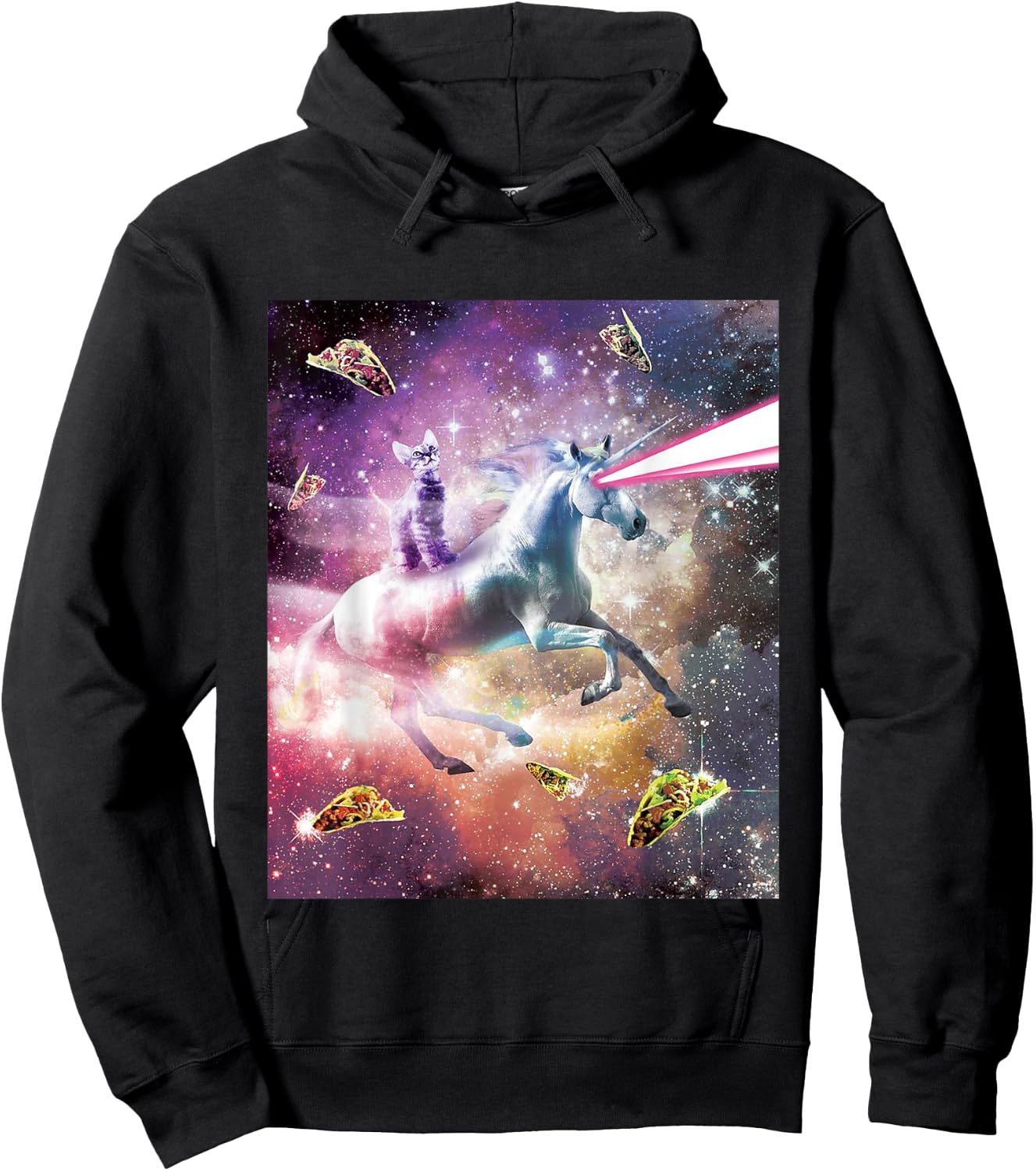 Funny Cute Universe Space Galaxy Cat Meme Unicorn Taco Gift Men Women Kids Hoodie - Hoodie | Black