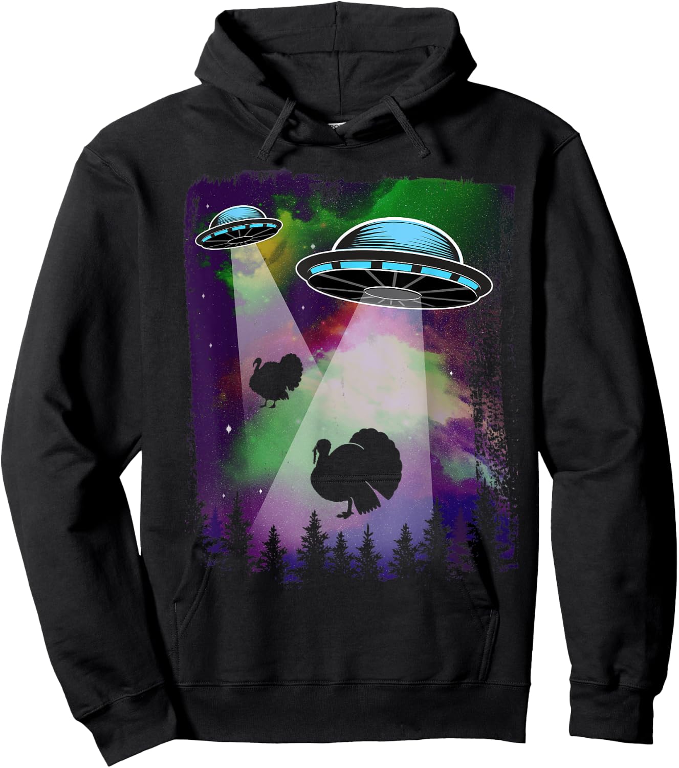 UFO Alien Thanksgiving Turkey Abduction Funny Hoodie - Hoodie | Black