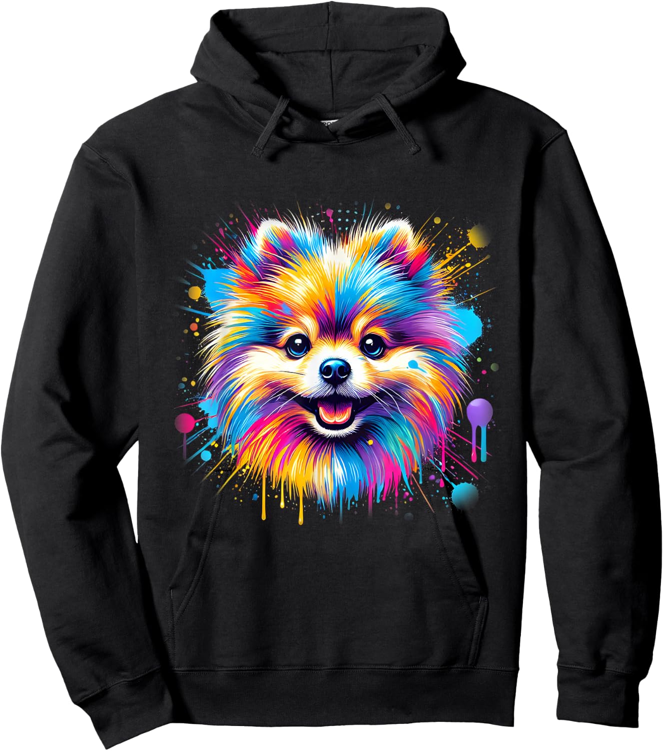Colorful Pomeranian Splash Art Shirt Pom Puppy Dog Lover Hoodie - Hoodie | Black