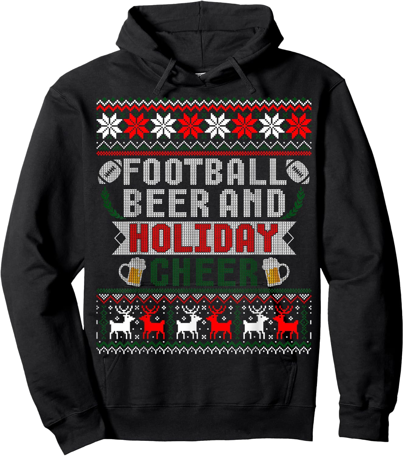 Football Beer And Holiday Cheer Christmas Ugly Sweater Hoodie - Hoodie | Black